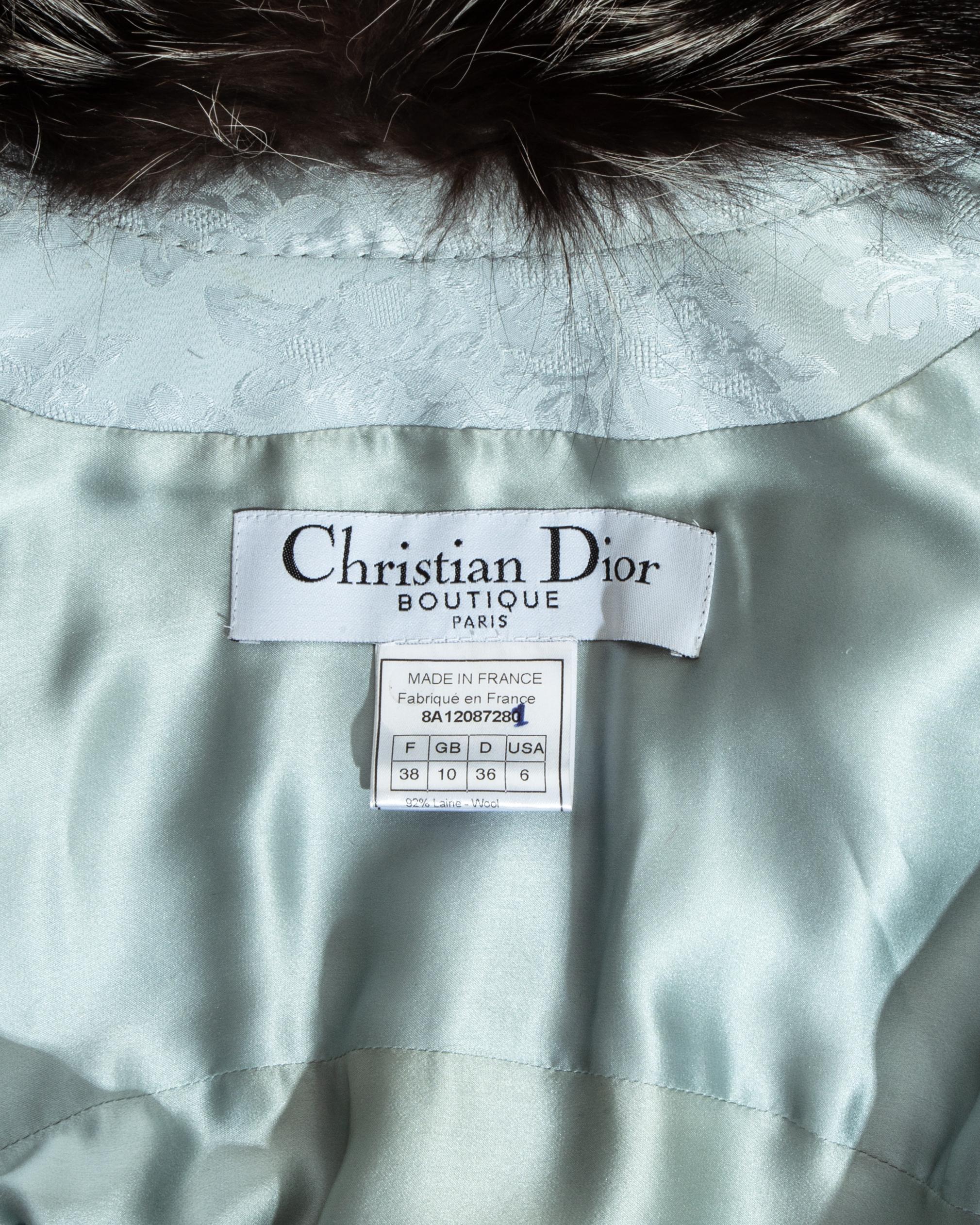 Christian Dior by John Galliano powder blue brocade and fox opera coat, fw 1998 In Excellent Condition In London, GB