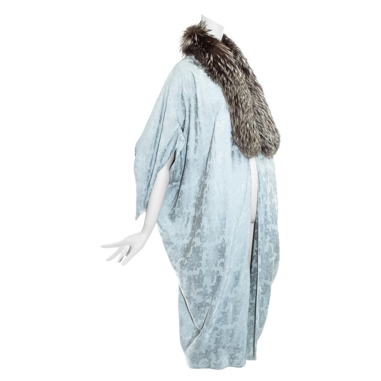 Christian Dior by John Galliano powder blue brocade and fox opera coat, fw  1998 For Sale at 1stDibs