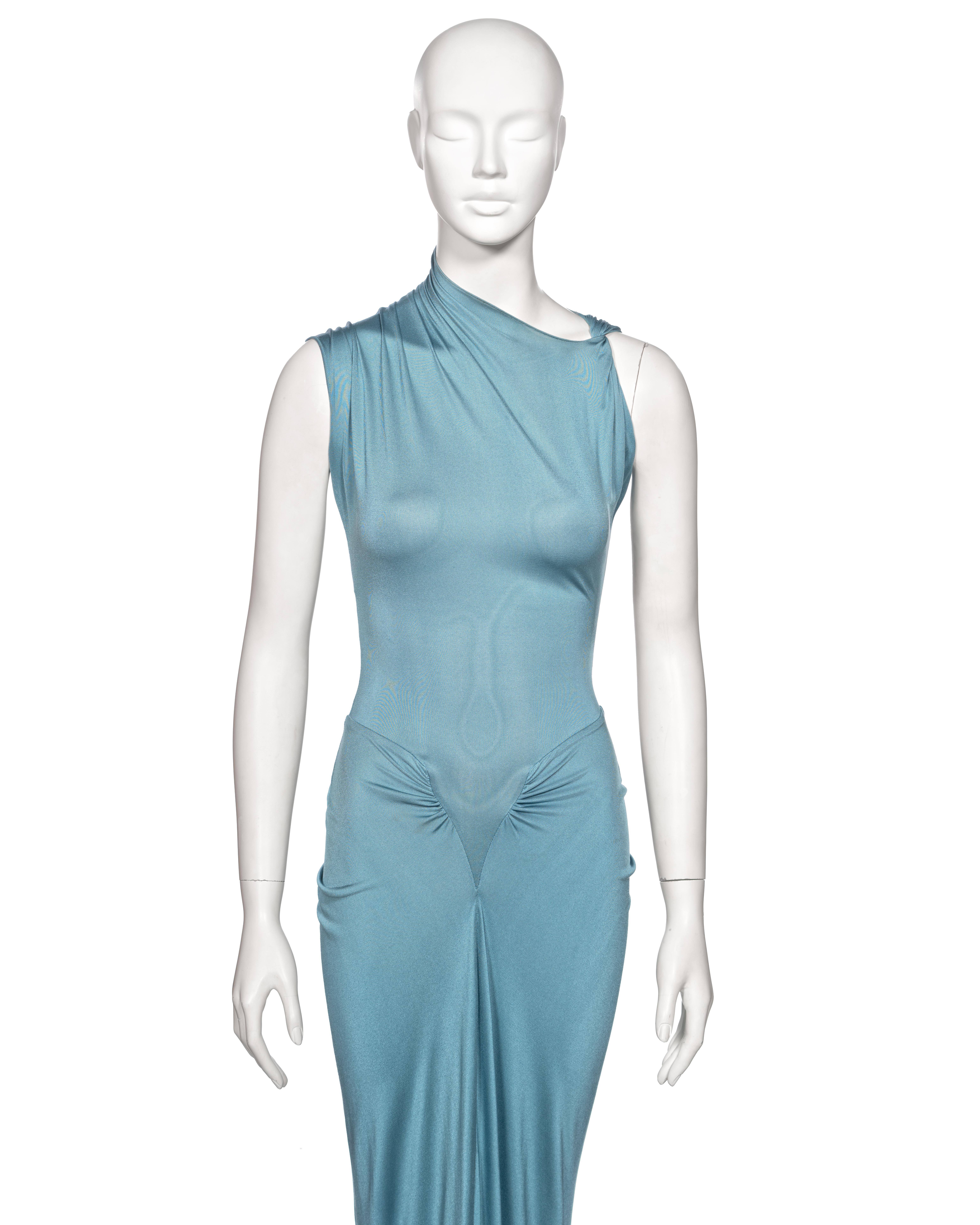 Christian Dior by John Galliano Powder Blue Silk Jersey Evening Dress, ss 2000 In Good Condition For Sale In London, GB