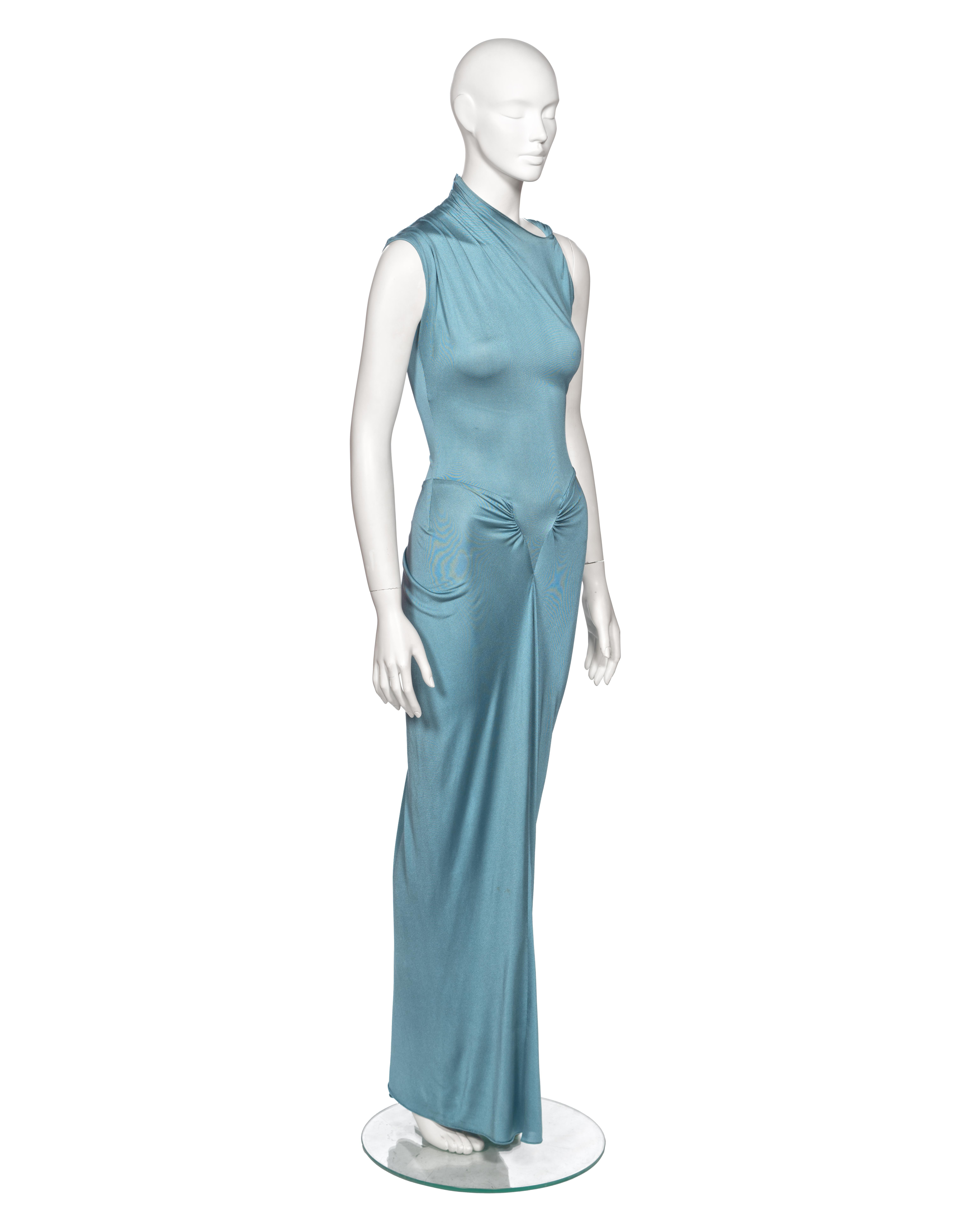 Women's Christian Dior by John Galliano Powder Blue Silk Jersey Evening Dress, ss 2000 For Sale