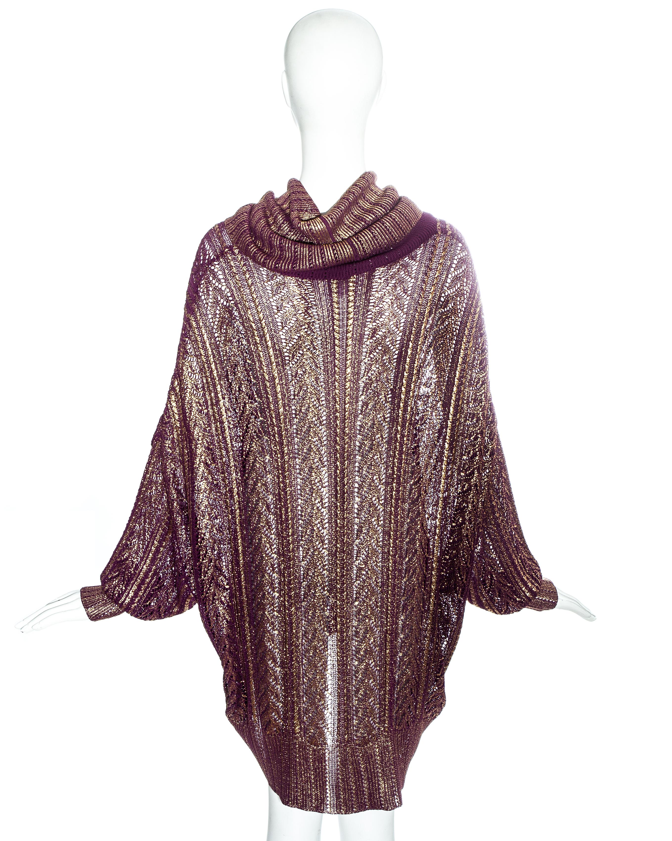 Brown Christian Dior by John Galliano purple and gold knitted sweater dress, fw 1999 For Sale