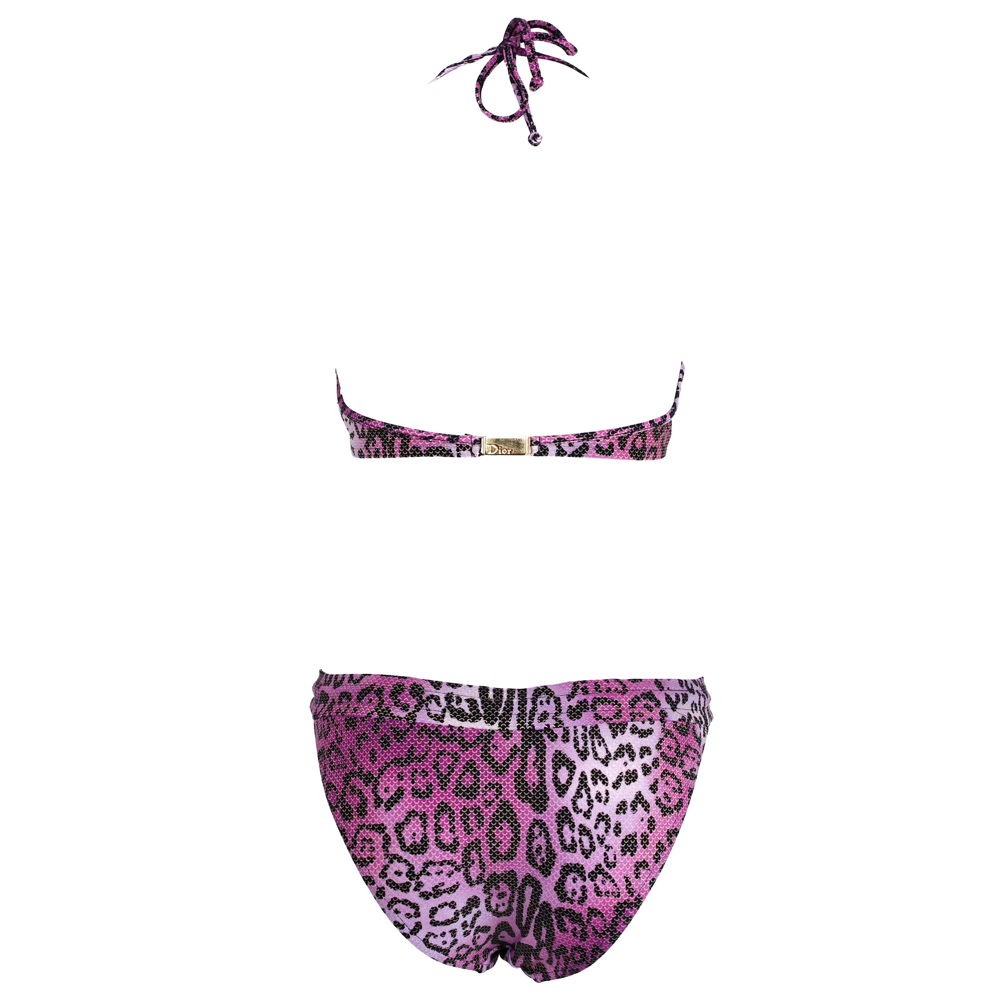 Gray Christian Dior by John Galliano 2004 Purple Cheetah Binikini For Sale