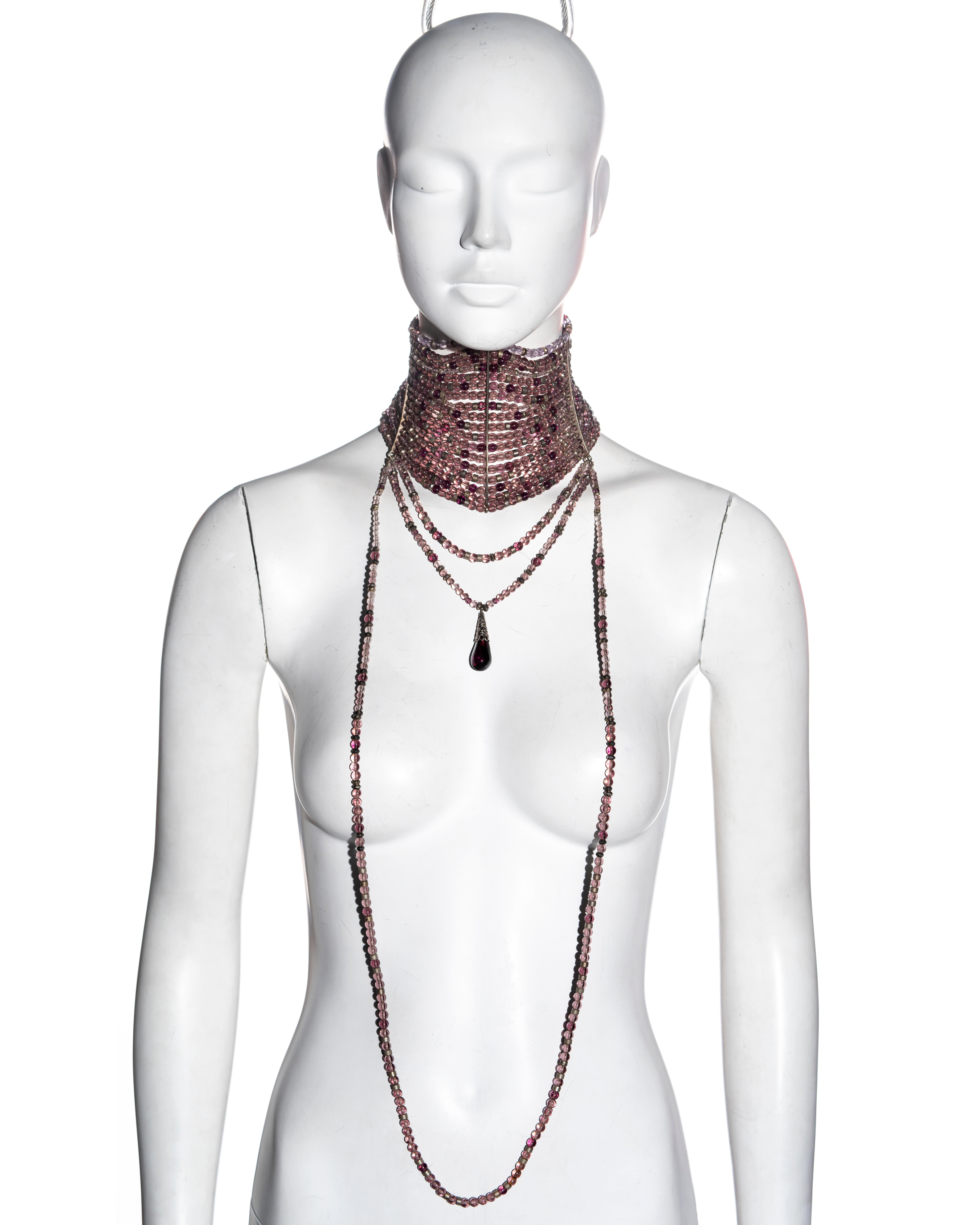 Beige Christian Dior by John Galliano purple glass bead choker necklace, ss 1998