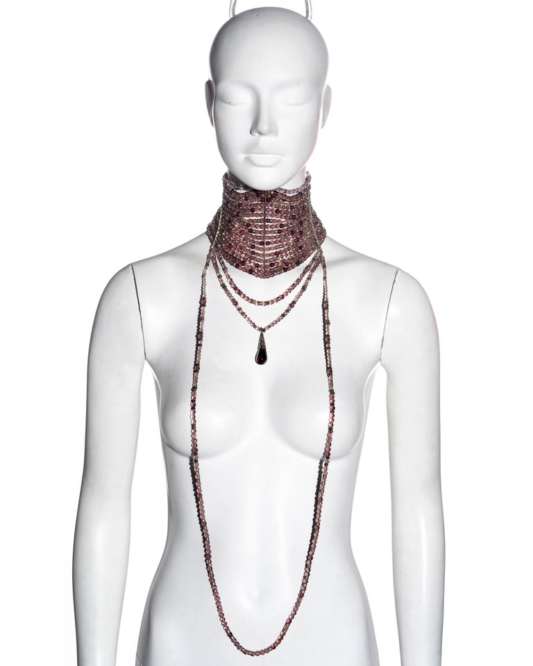 Beige Christian Dior by John Galliano purple glass bead choker necklace, ss 1998 For Sale