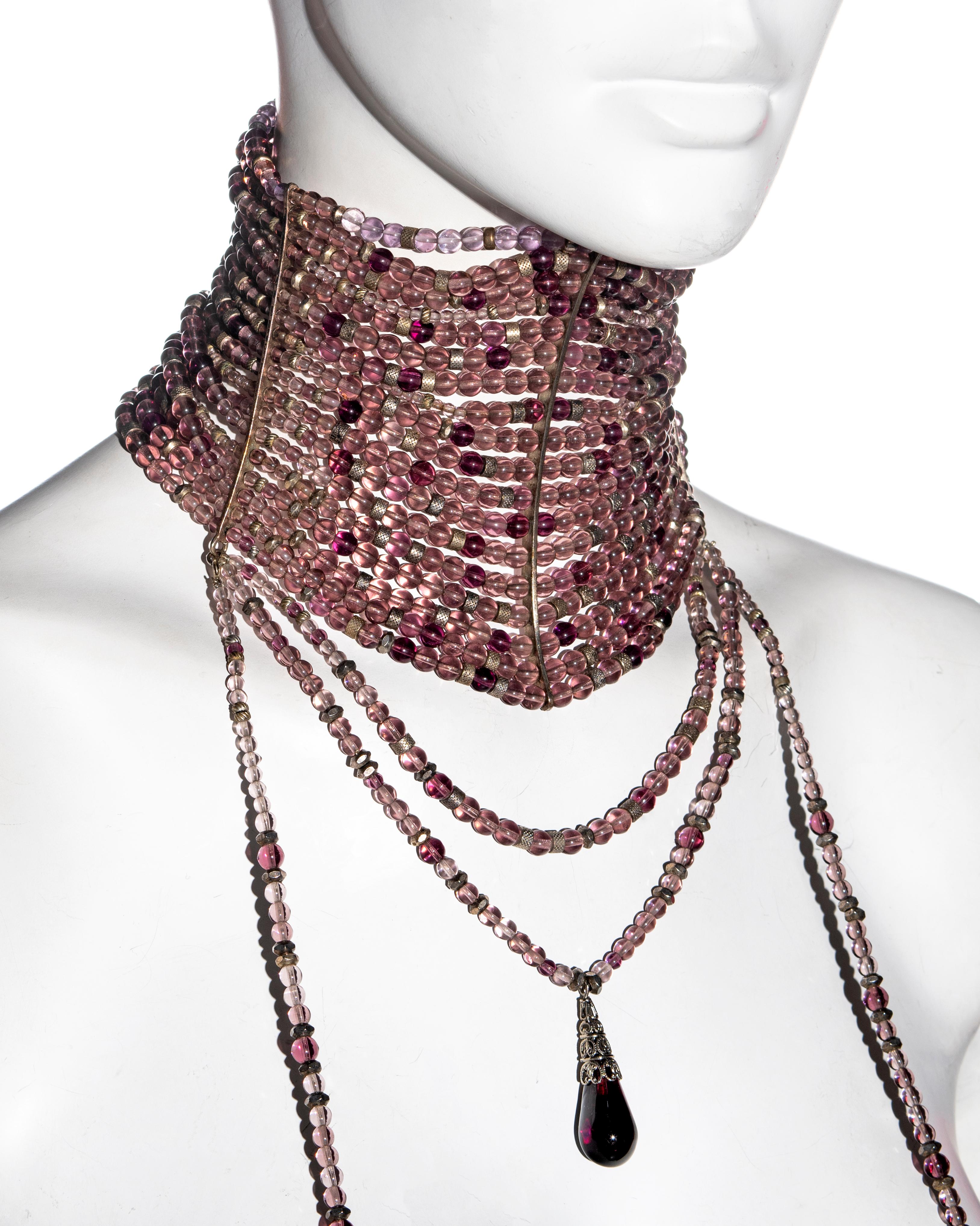 Christian Dior by John Galliano purple glass bead choker necklace, ss 1998 2