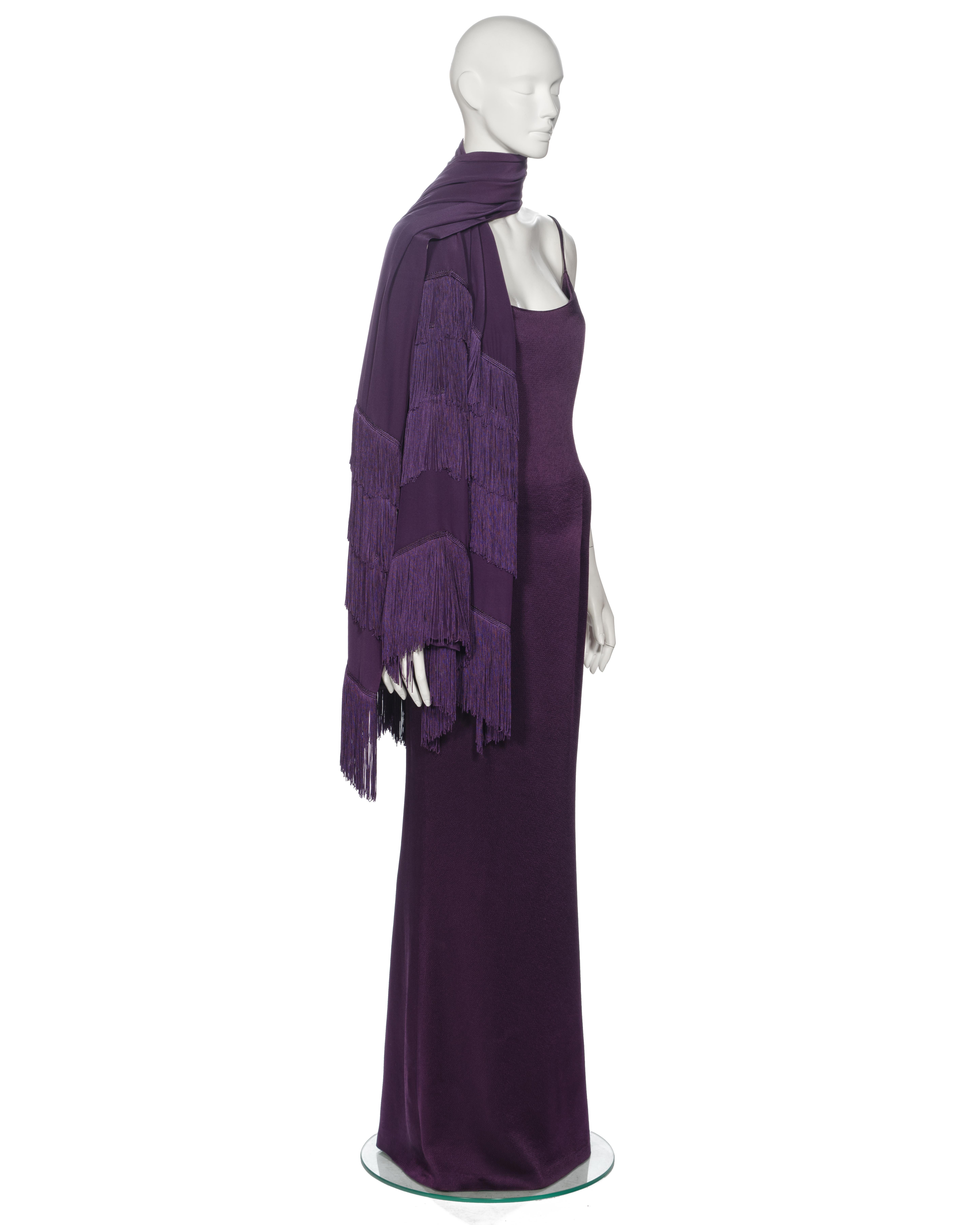 Robe de soirée et châle en satin violet Christian Dior par John Galliano, P/E 1998 en vente 1