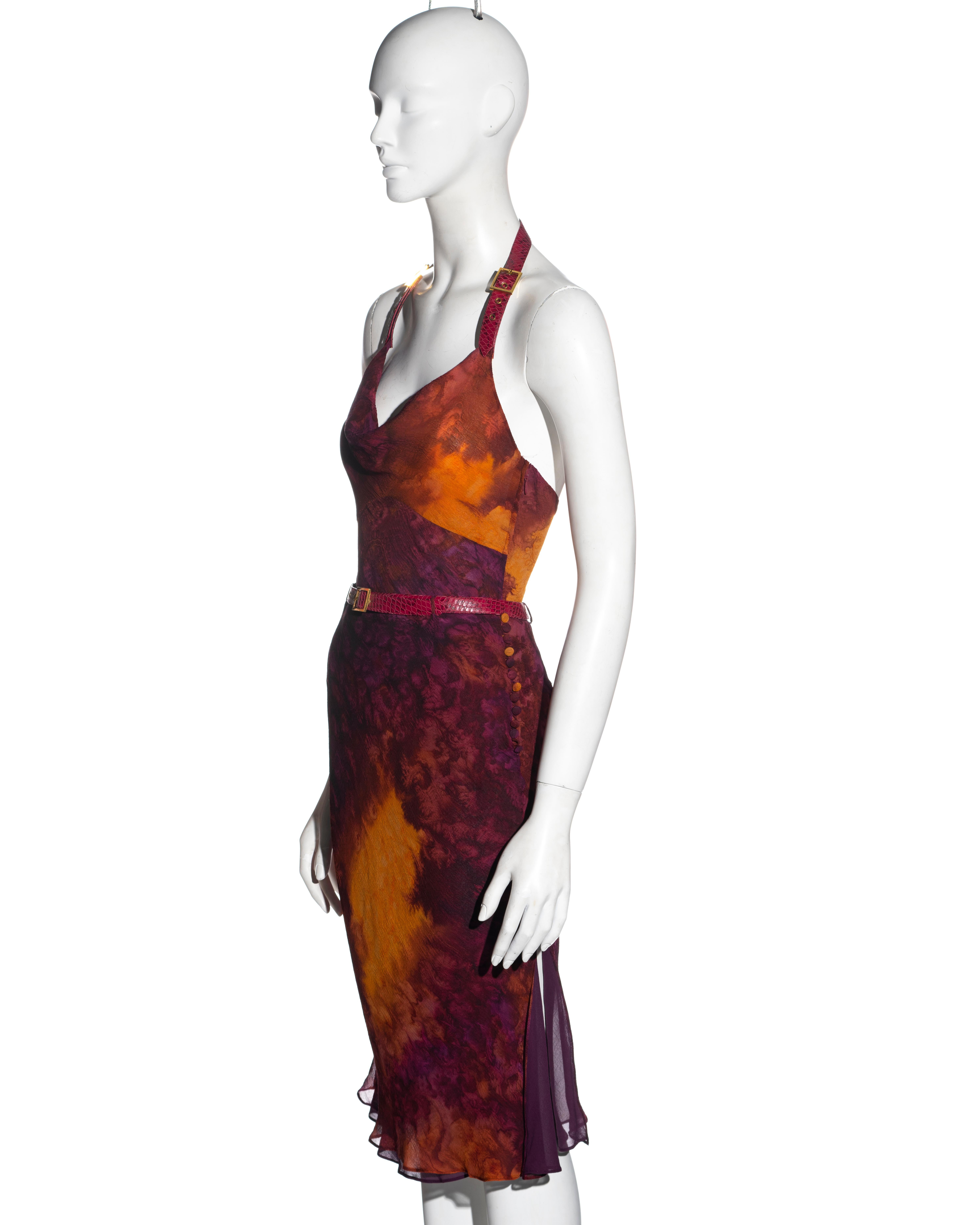 Brown Christian Dior by John Galliano purple tie-dye silk top and skirt set, ss 2001 For Sale