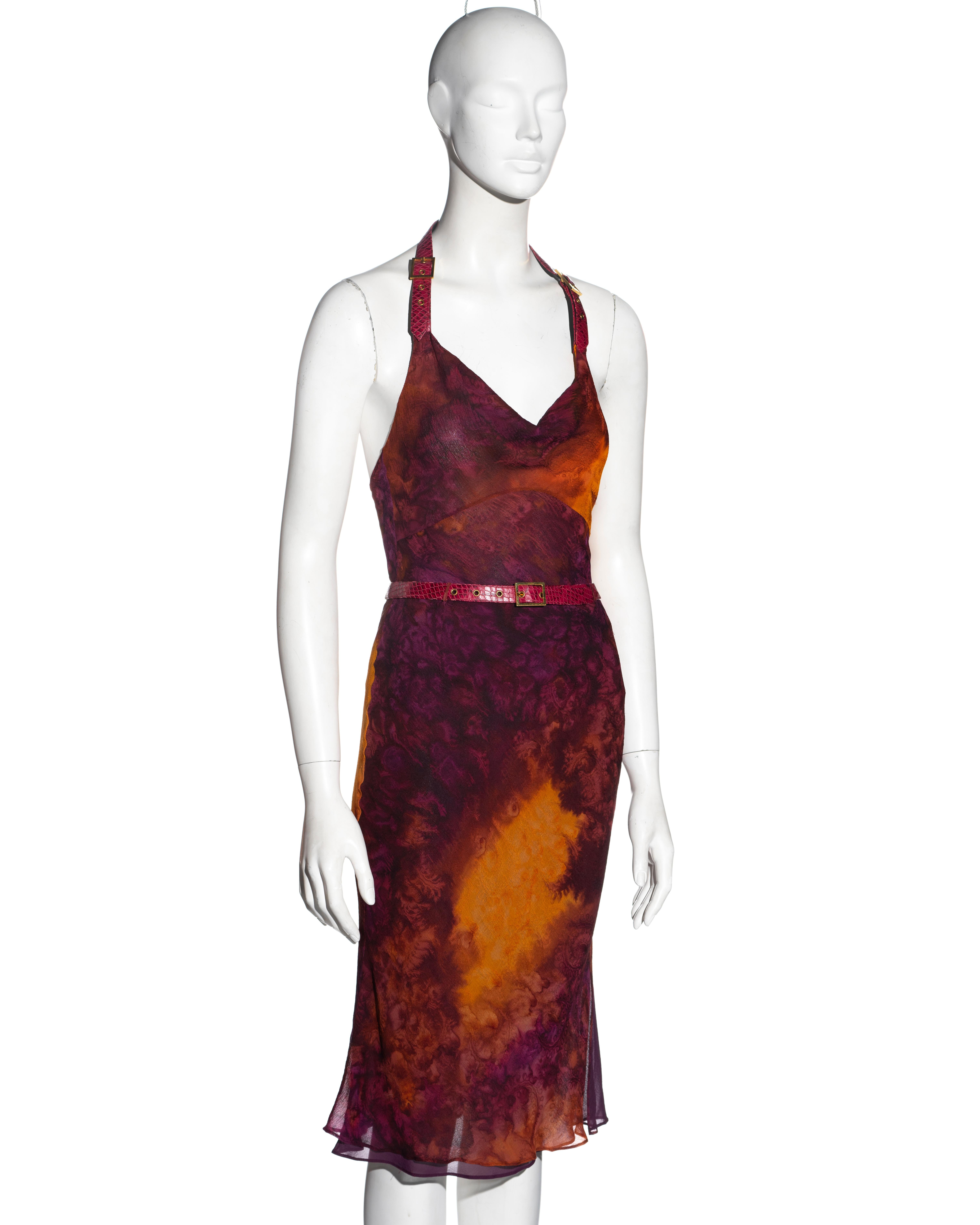 Women's Christian Dior by John Galliano purple tie-dye silk top and skirt set, ss 2001 For Sale