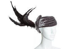 Christian Dior by John Galliano purple velvet pill box hat with feathers