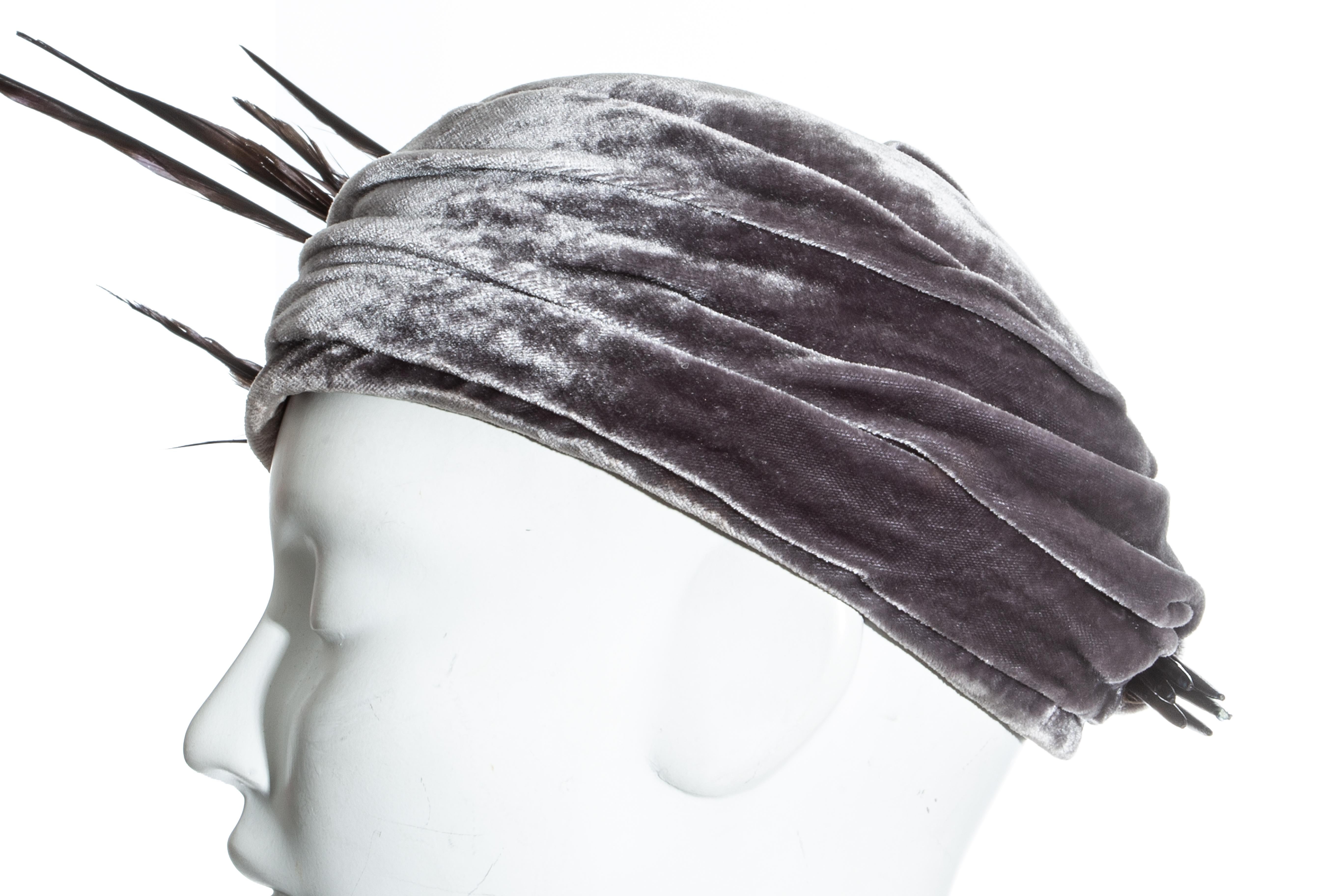 Christian Dior by John Galliano purple velvet pill box hat with feathers In Good Condition In London, GB