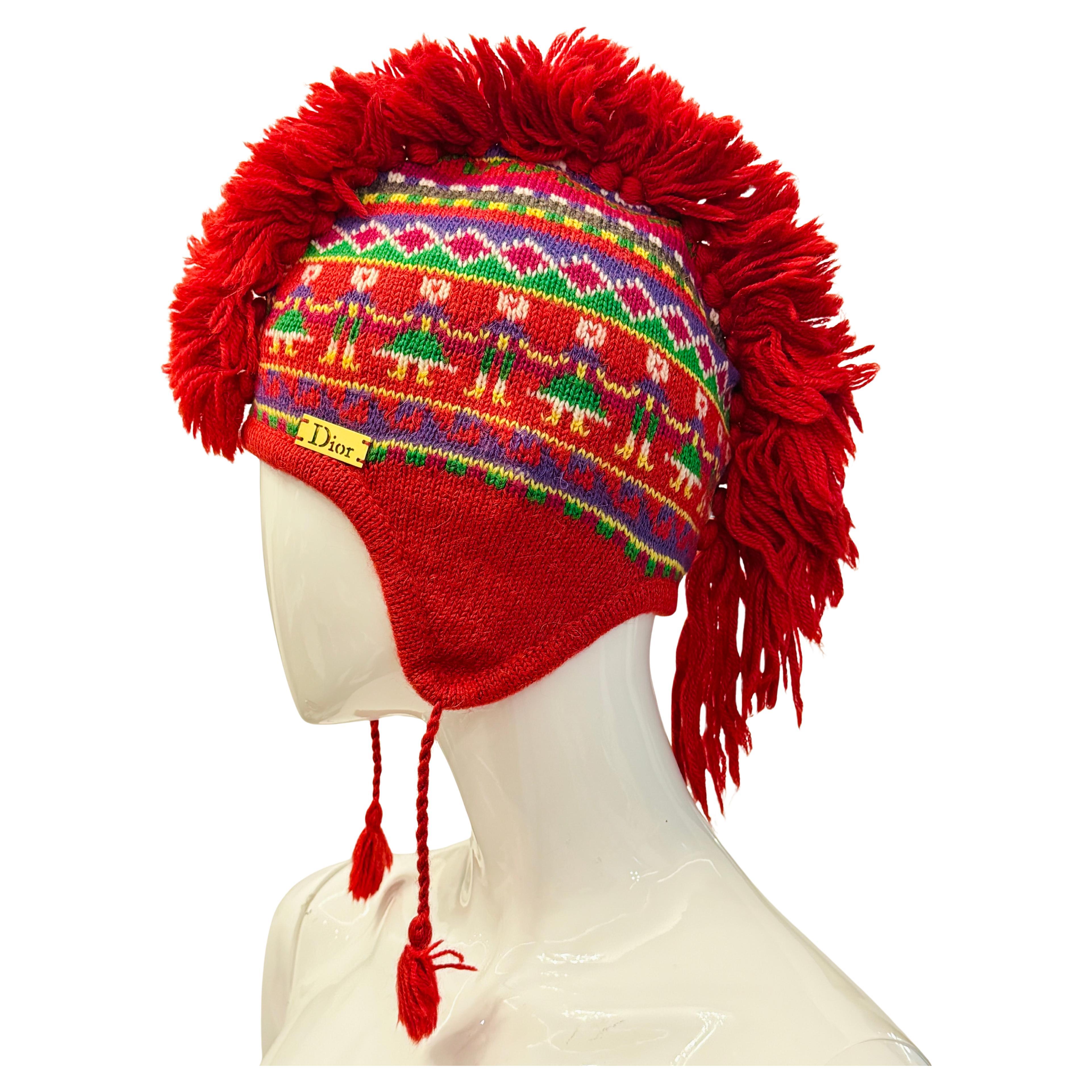 Christian Galliano for Christian Dior Rare A/I 2002 cappello a maglia "Mohicano" Funky Folklore