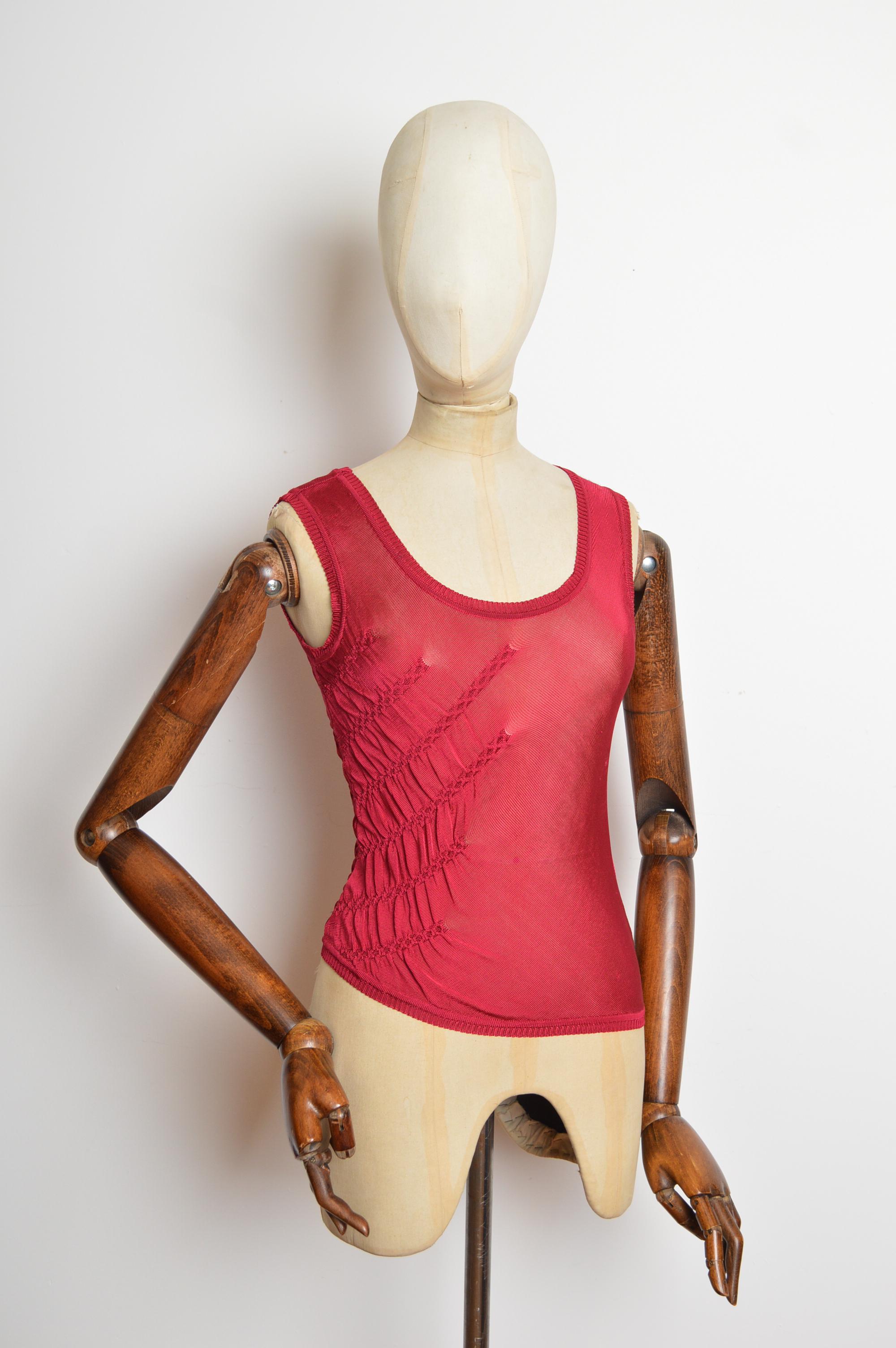 Christian Dior by John Galliano Raspberry Red Rouchèd Knit Tank Top - Vest Bon état - En vente à Sheffield, GB