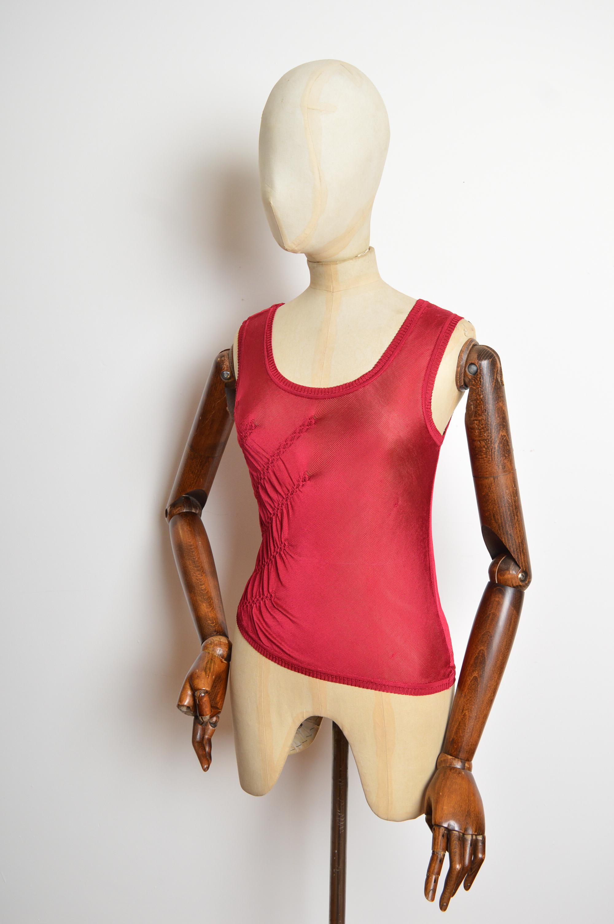 Christian Dior by John Galliano Raspberry Red Rouchèd Knit Tank Top - Vest en vente 1