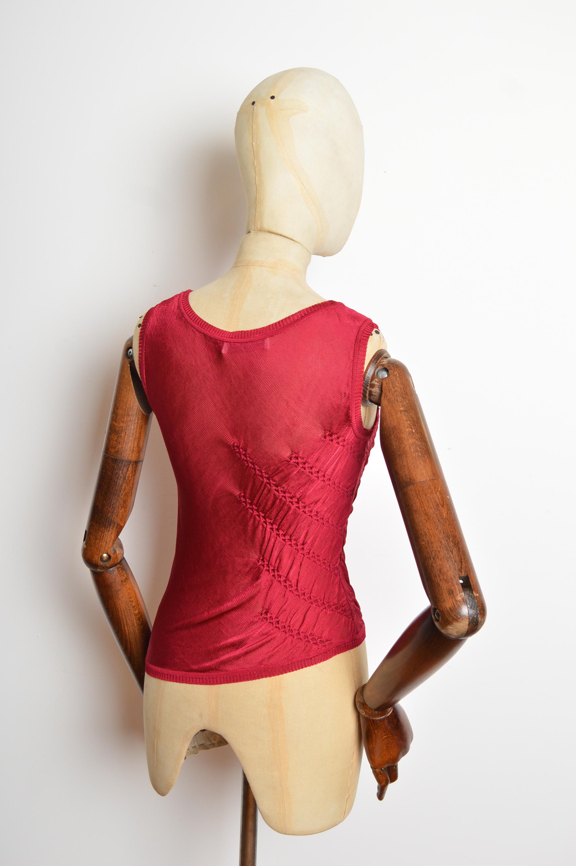 Christian Dior by John Galliano Raspberry Red Rouchèd Knit Tank Top - Vest en vente 3