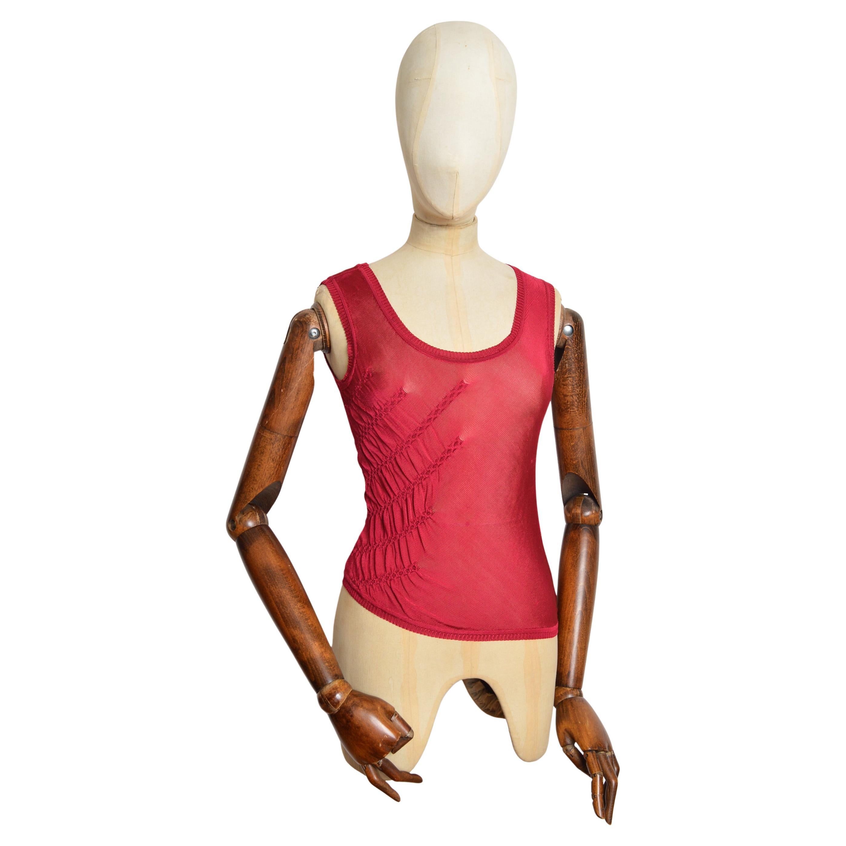 Christian Dior by John Galliano Raspberry Red Rouchèd Knit Tank Top - Vest
