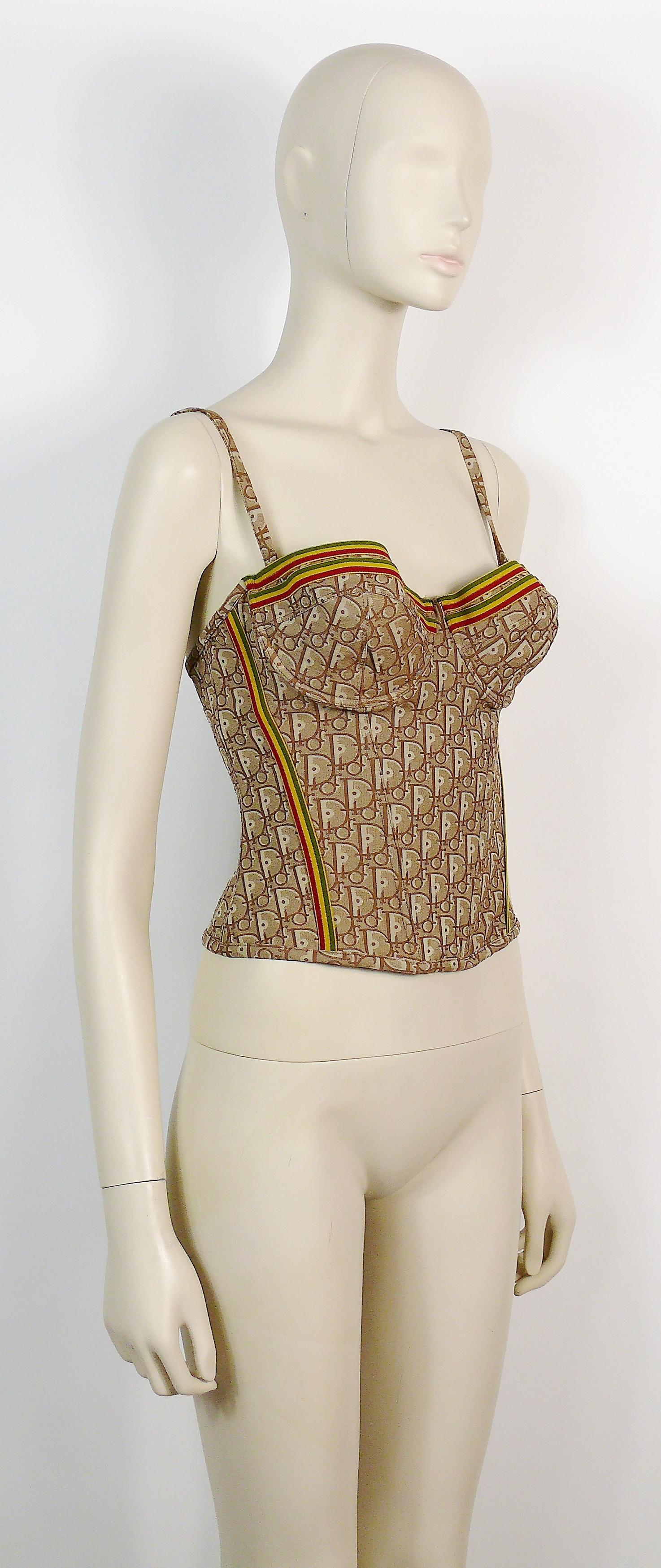 CHRISTIAN DIOR iconic rasta monogram bustier top.

Label reads CHRISTIAN DIOR.
Made in France.

Size tag reads : FR 95C / US 36C / UE 80C / IT 4C. 

Composition tag reads : 54% Polyamid / 8% Cotton / 14% Elastan / 19% Polyester / 5%