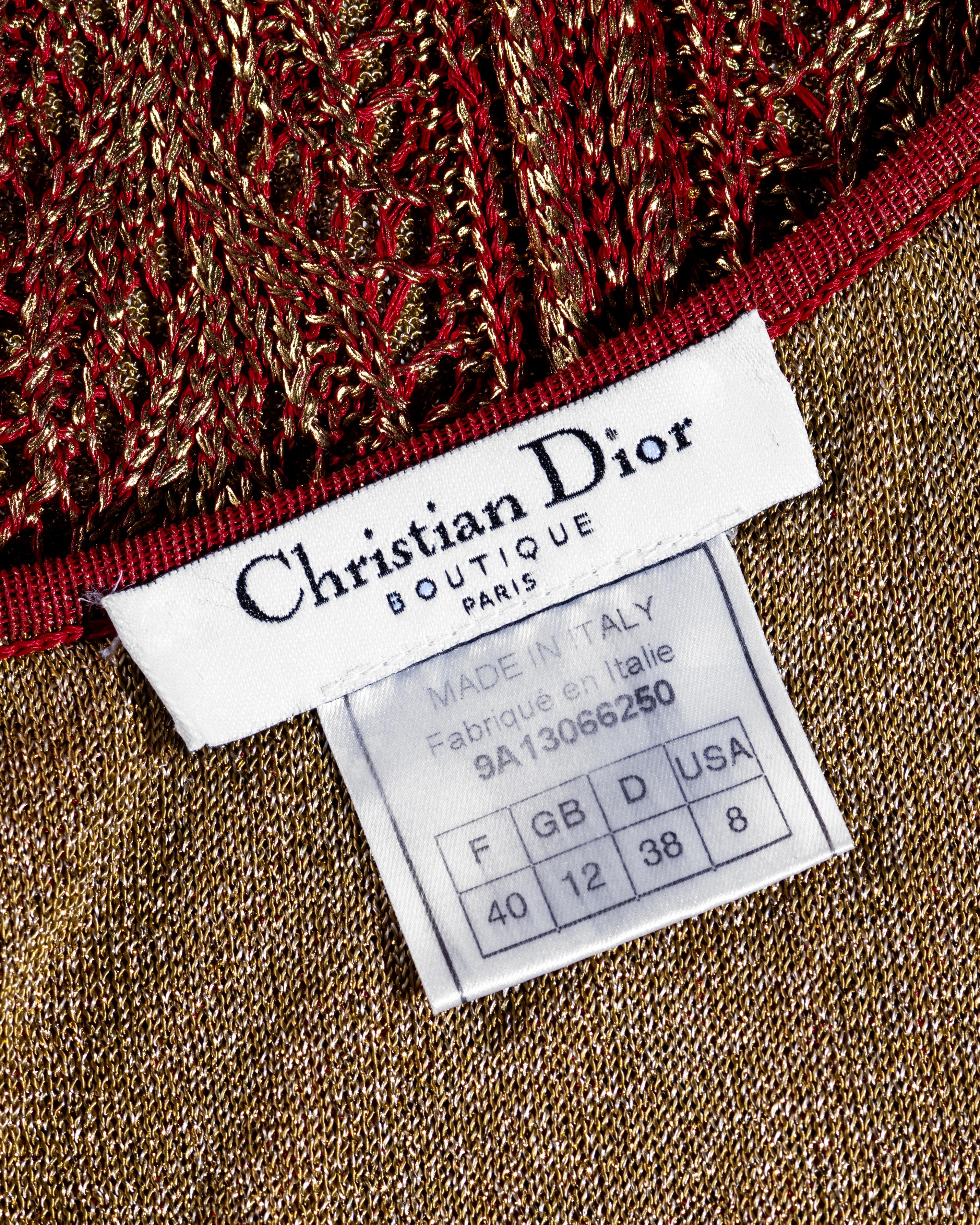 Christian Dior by John Galliano red and gold crochet-knit evening dress, fw 1999 2
