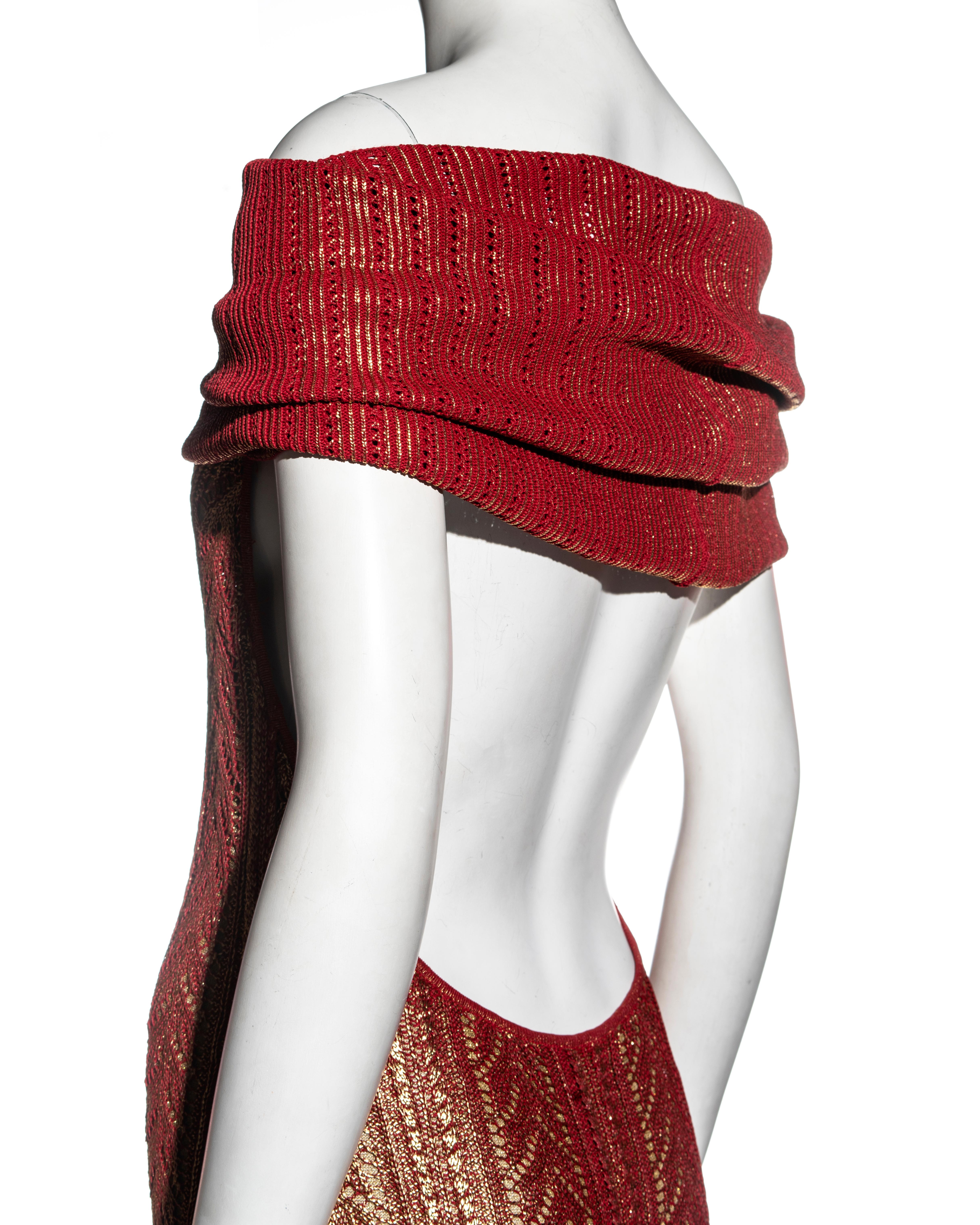 Christian Dior by John Galliano red and gold crochet-knit evening dress, fw 1999 In Excellent Condition In London, GB