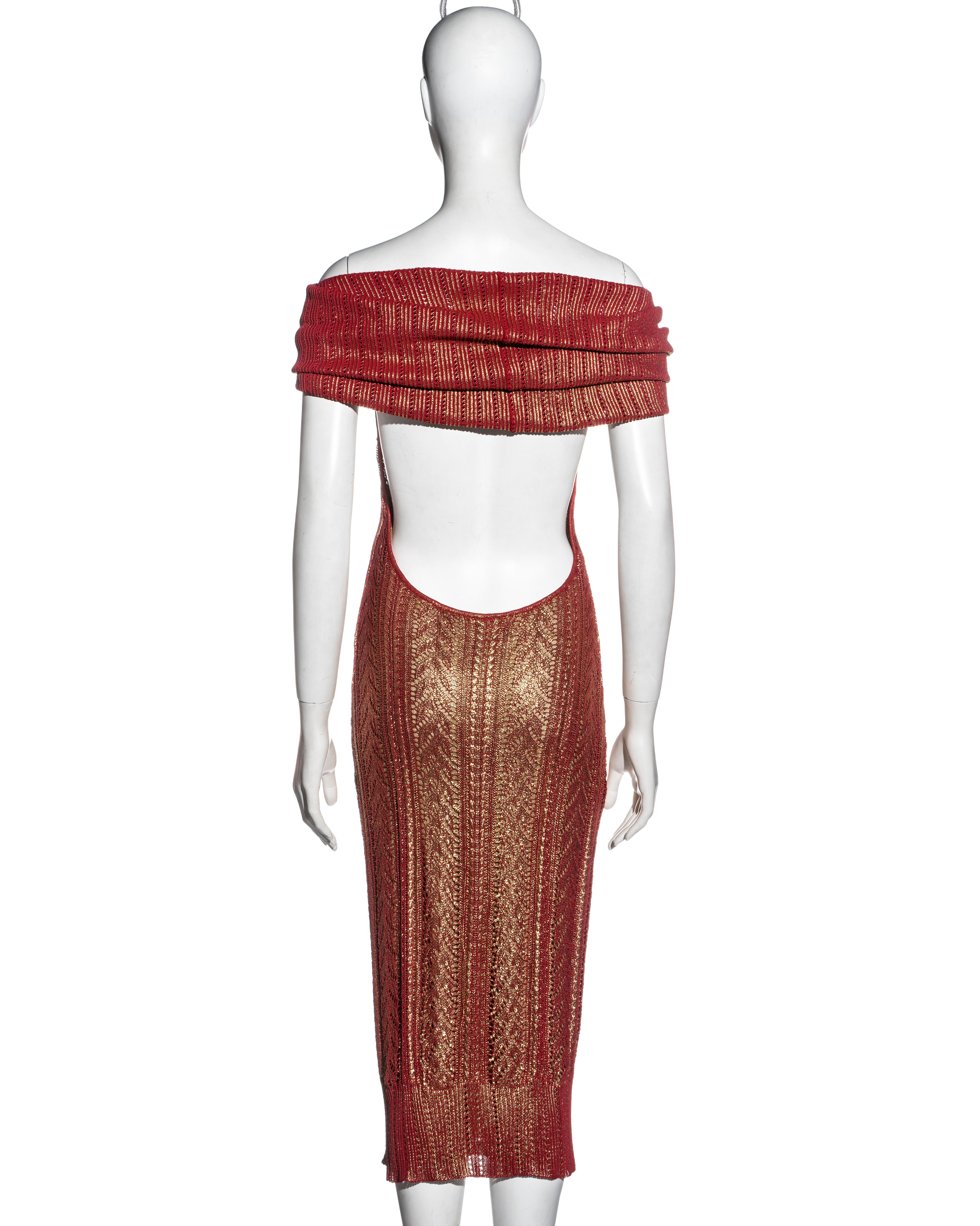 Women's Christian Dior by John Galliano red and gold crochet-knit evening dress, fw 1999