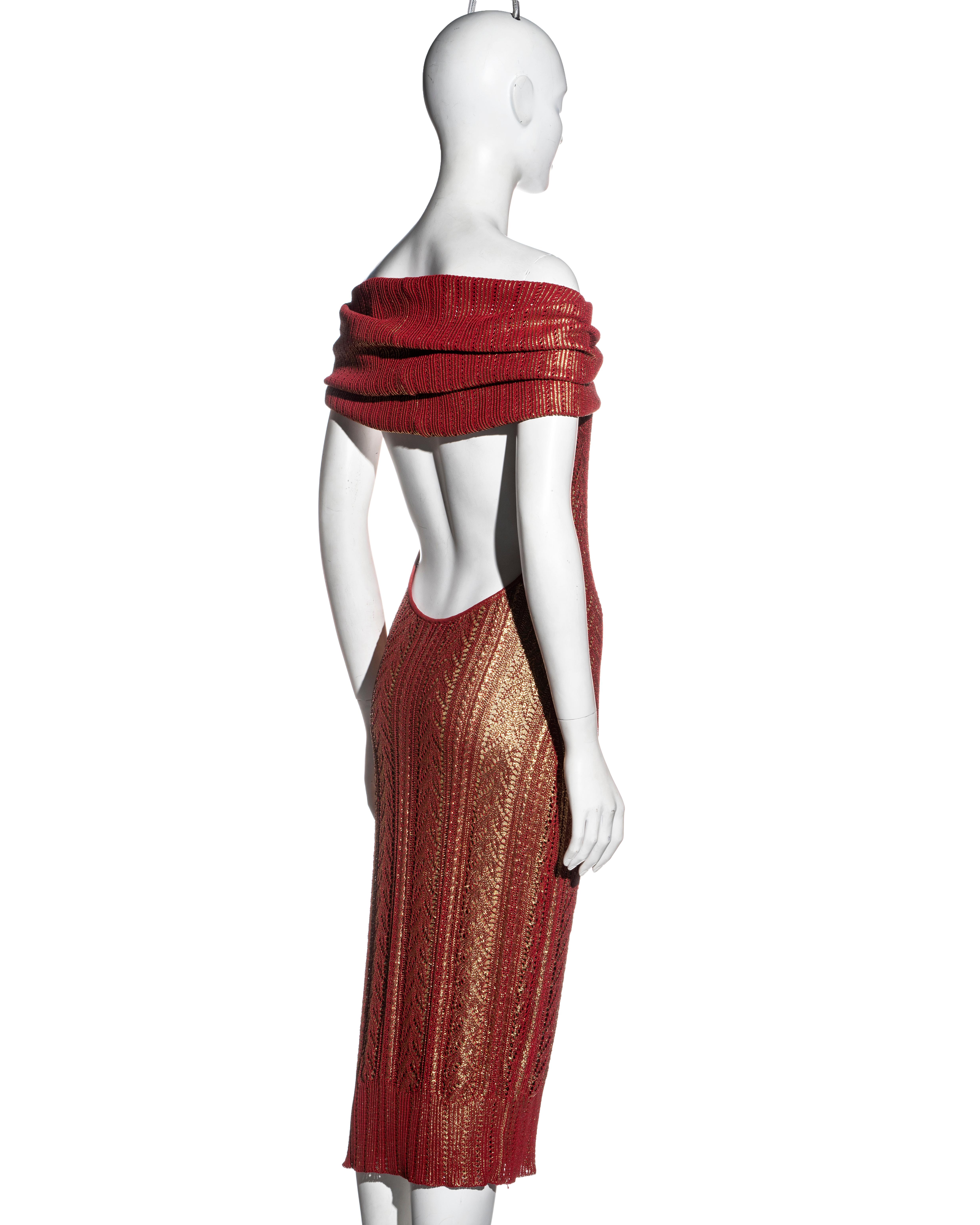 Christian Dior by John Galliano red and gold crochet-knit evening dress, fw 1999 1