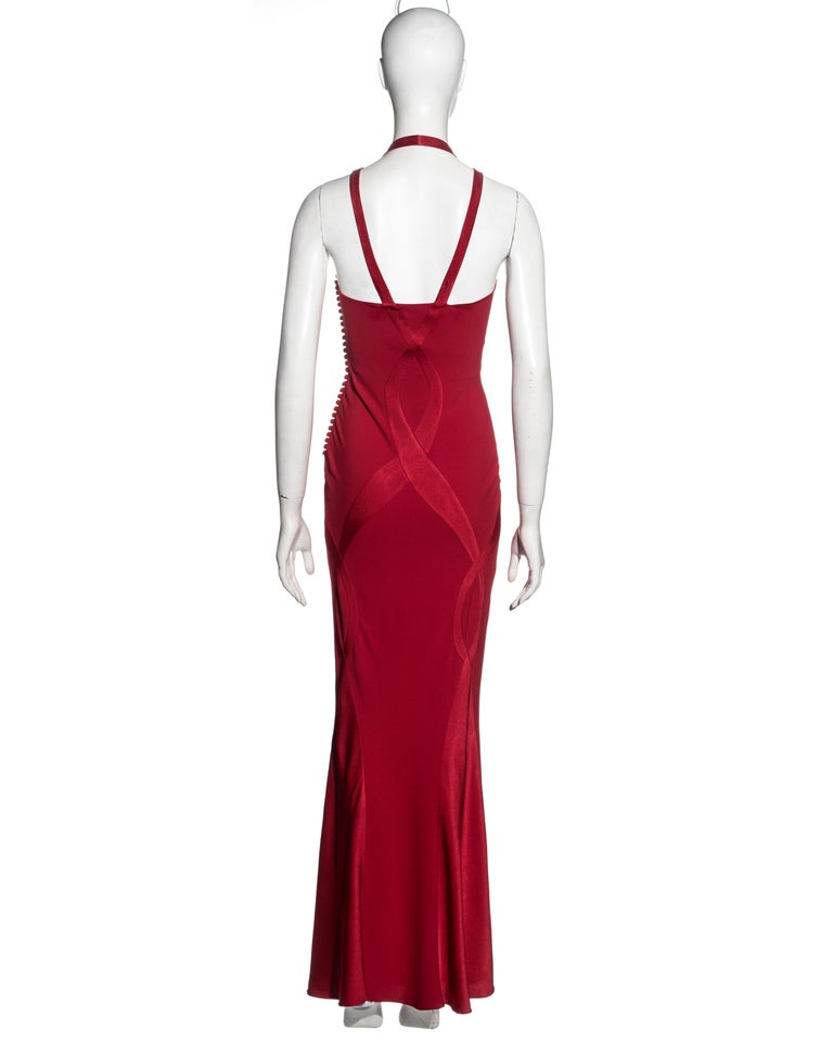 Christian Dior par John Galliano - Robe de soirée rouge coupée en biais,  automne-hiver 2004 En vente sur 1stDibs