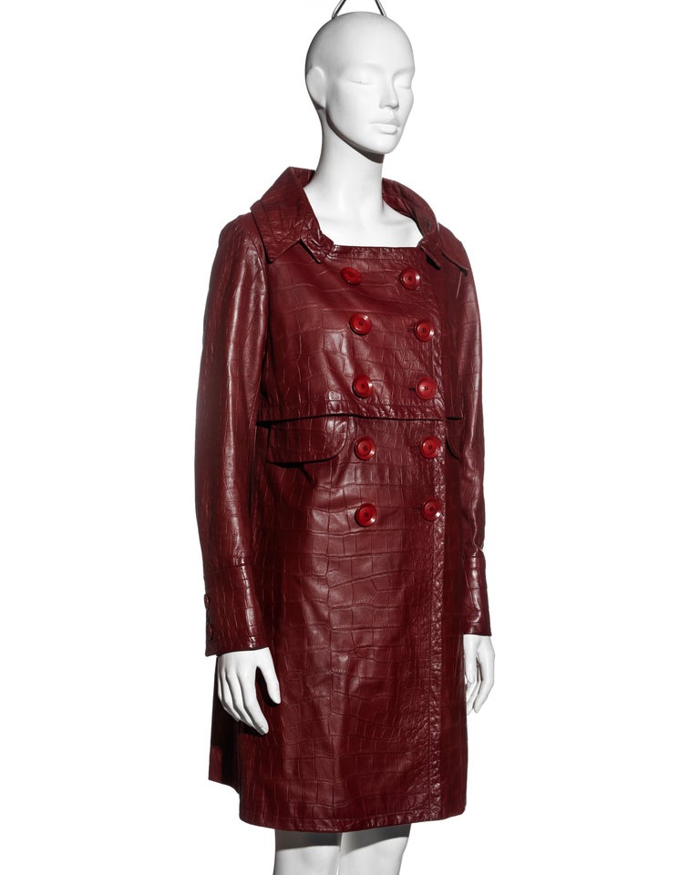 Christian Dior by John Galliano red croc-embossed lambskin leather coat, fw 2005 In Excellent Condition For Sale In London, GB
