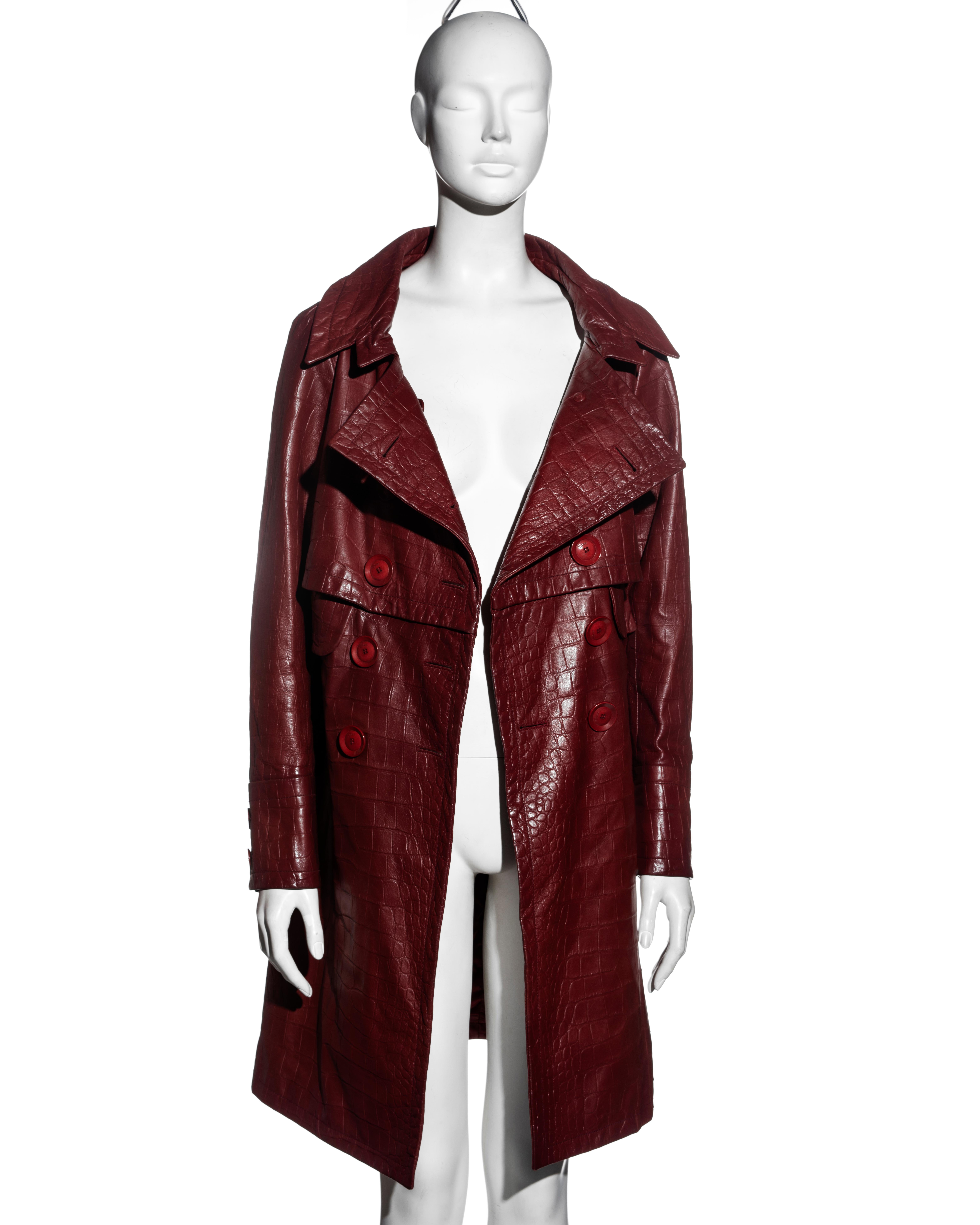 Black Christian Dior by John Galliano red croc-embossed lambskin leather coat, fw 2005 For Sale
