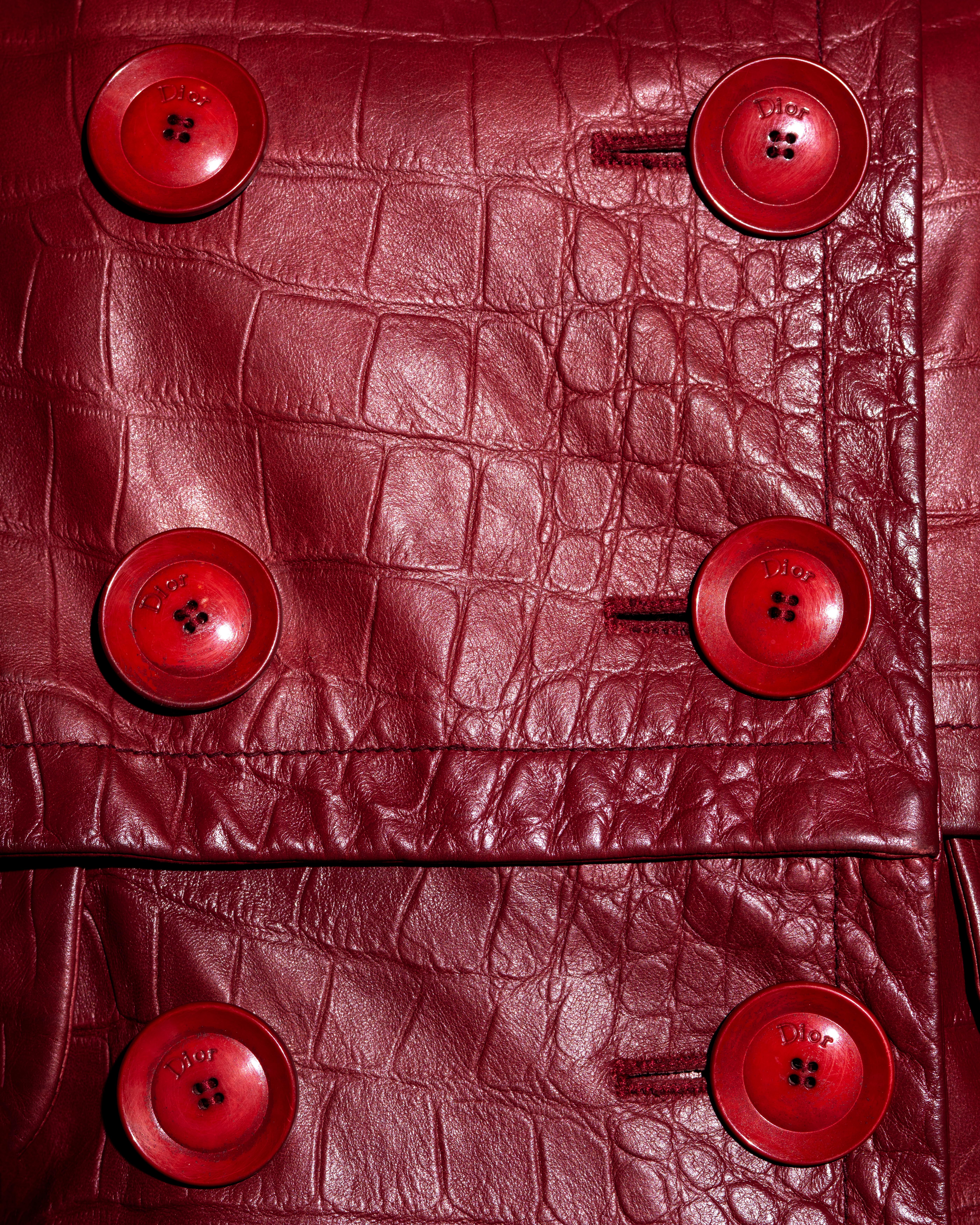 Christian Dior by John Galliano red croc-embossed lambskin leather coat, fw 2005 In Excellent Condition For Sale In London, GB