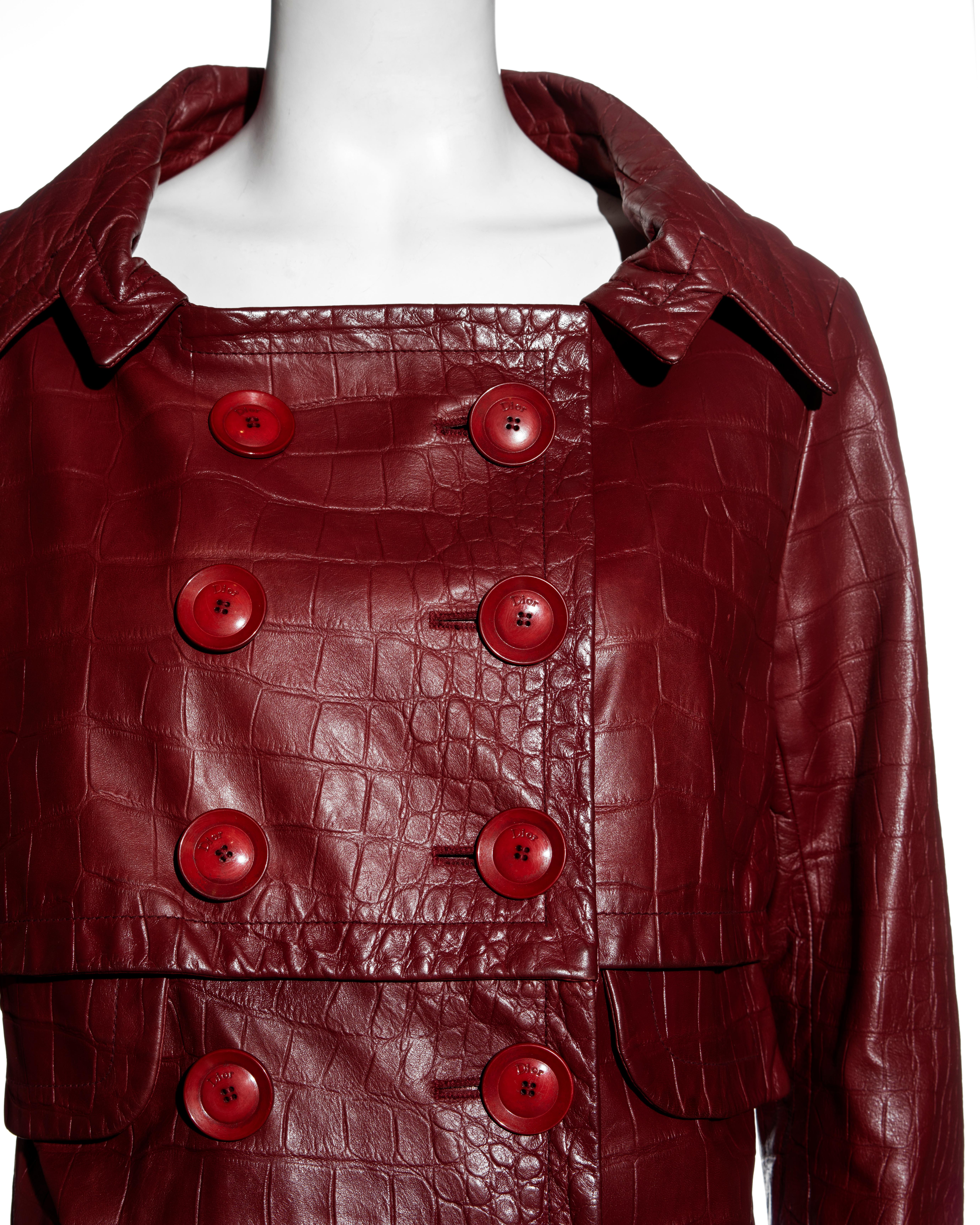 Women's Christian Dior by John Galliano red croc-embossed lambskin leather coat, fw 2005 For Sale