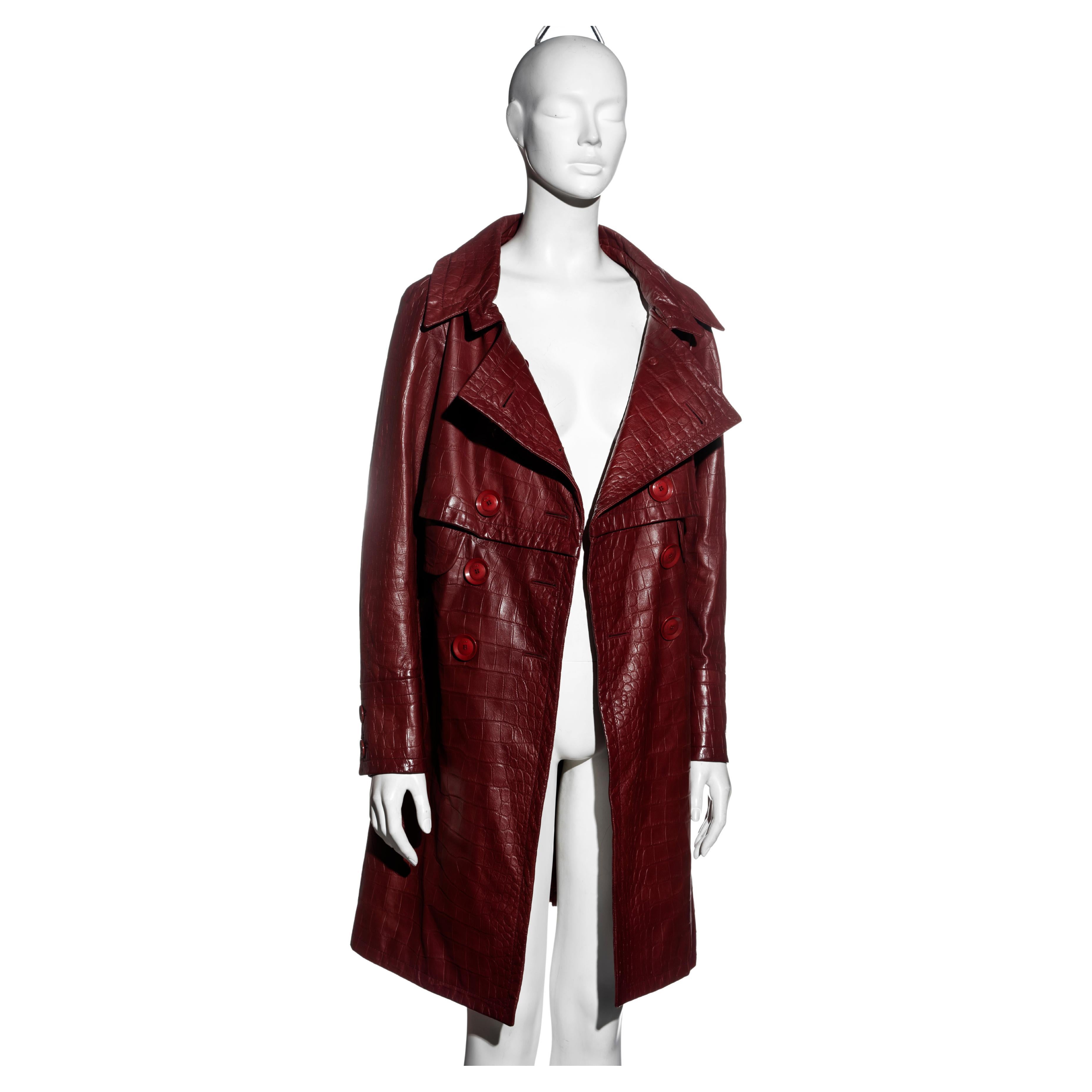 Christian Dior by John Galliano red croc-embossed lambskin leather coat, fw 2005