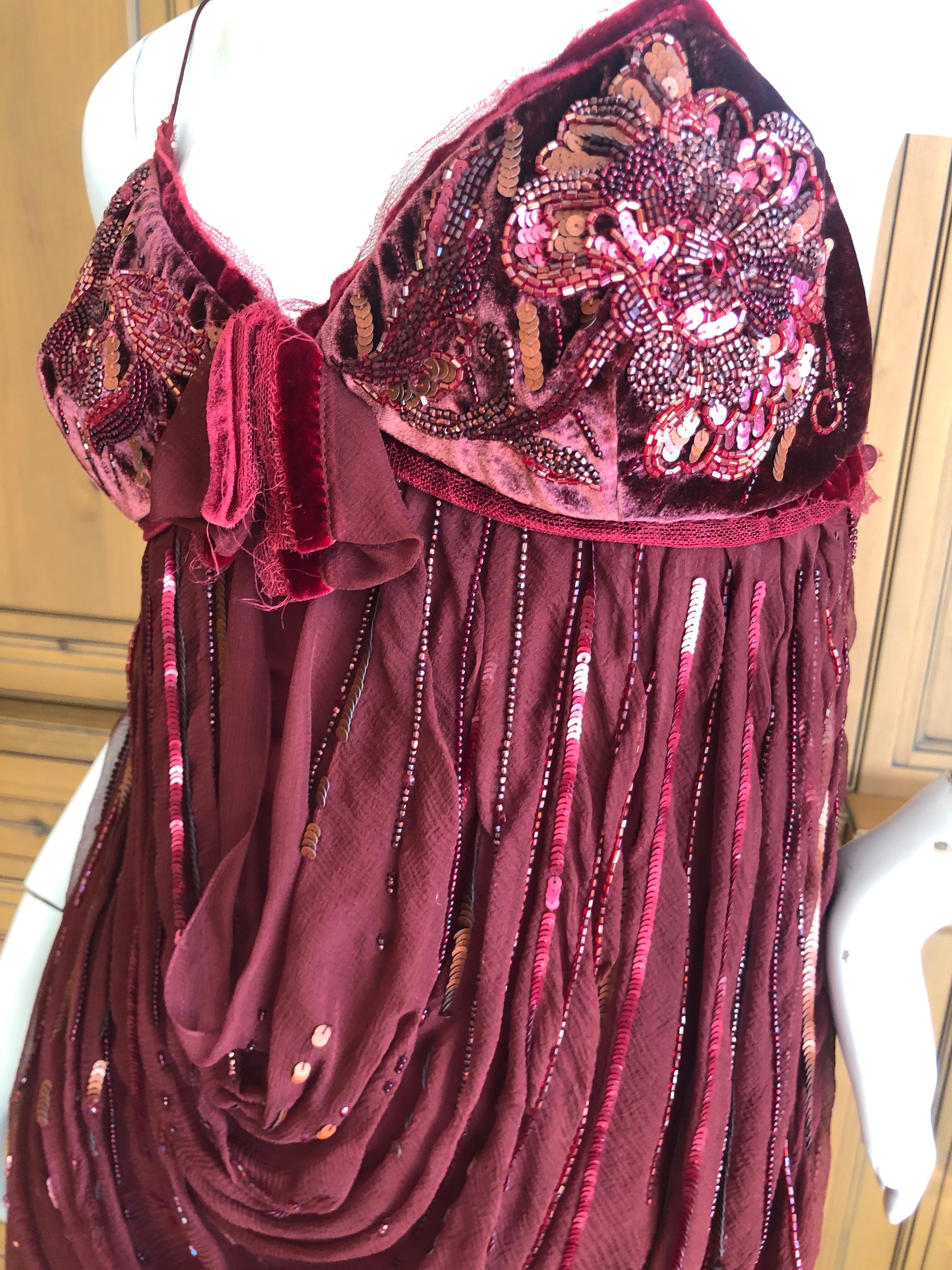 Brown Christian Dior by John Galliano Red Draped Cocktail Dress with Lesage Beadwork  For Sale