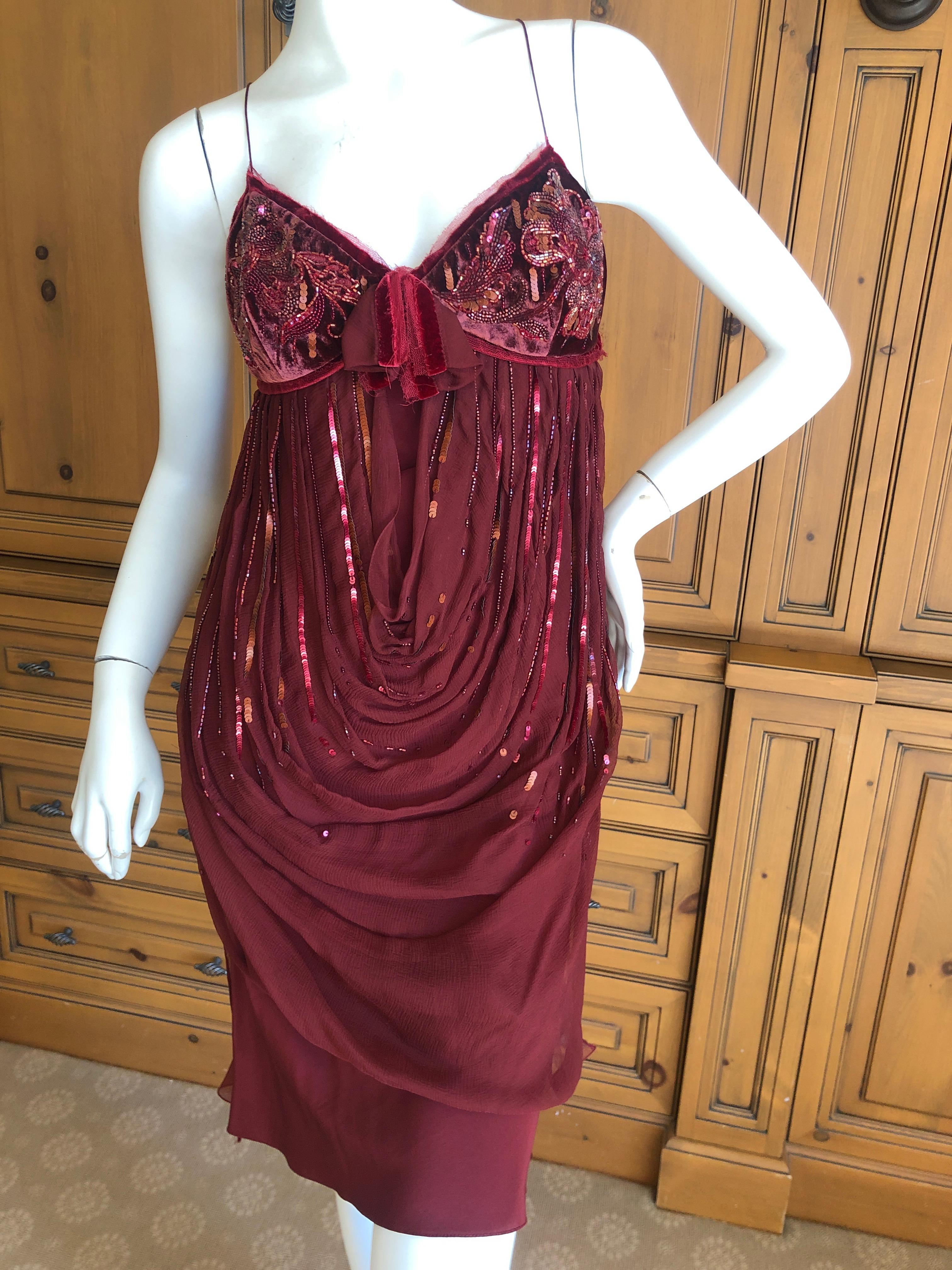 Women's Christian Dior by John Galliano Red Draped Cocktail Dress with Lesage Beadwork  For Sale