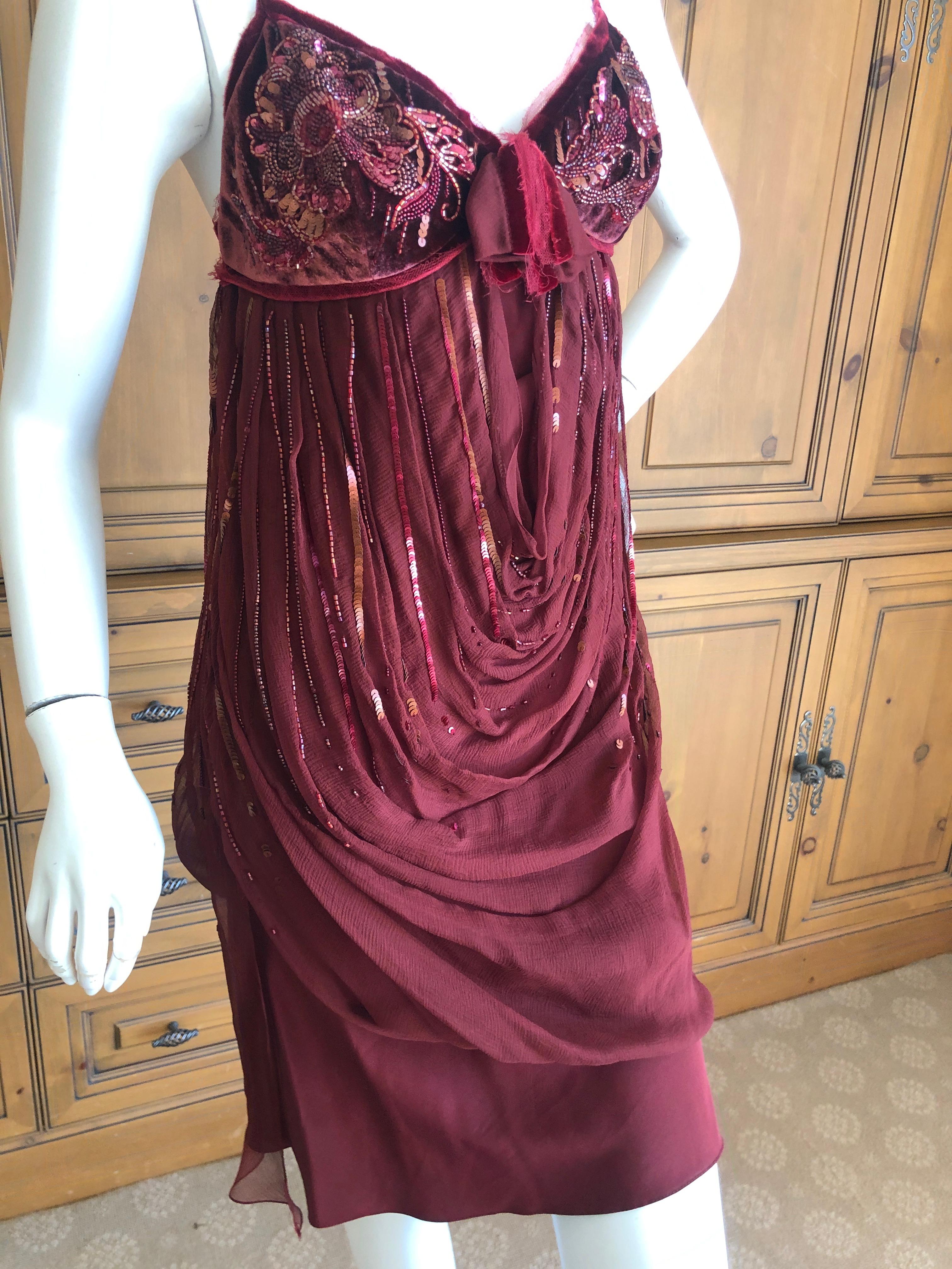 Christian Dior by John Galliano Red Draped Cocktail Dress with Lesage Beadwork  For Sale 1