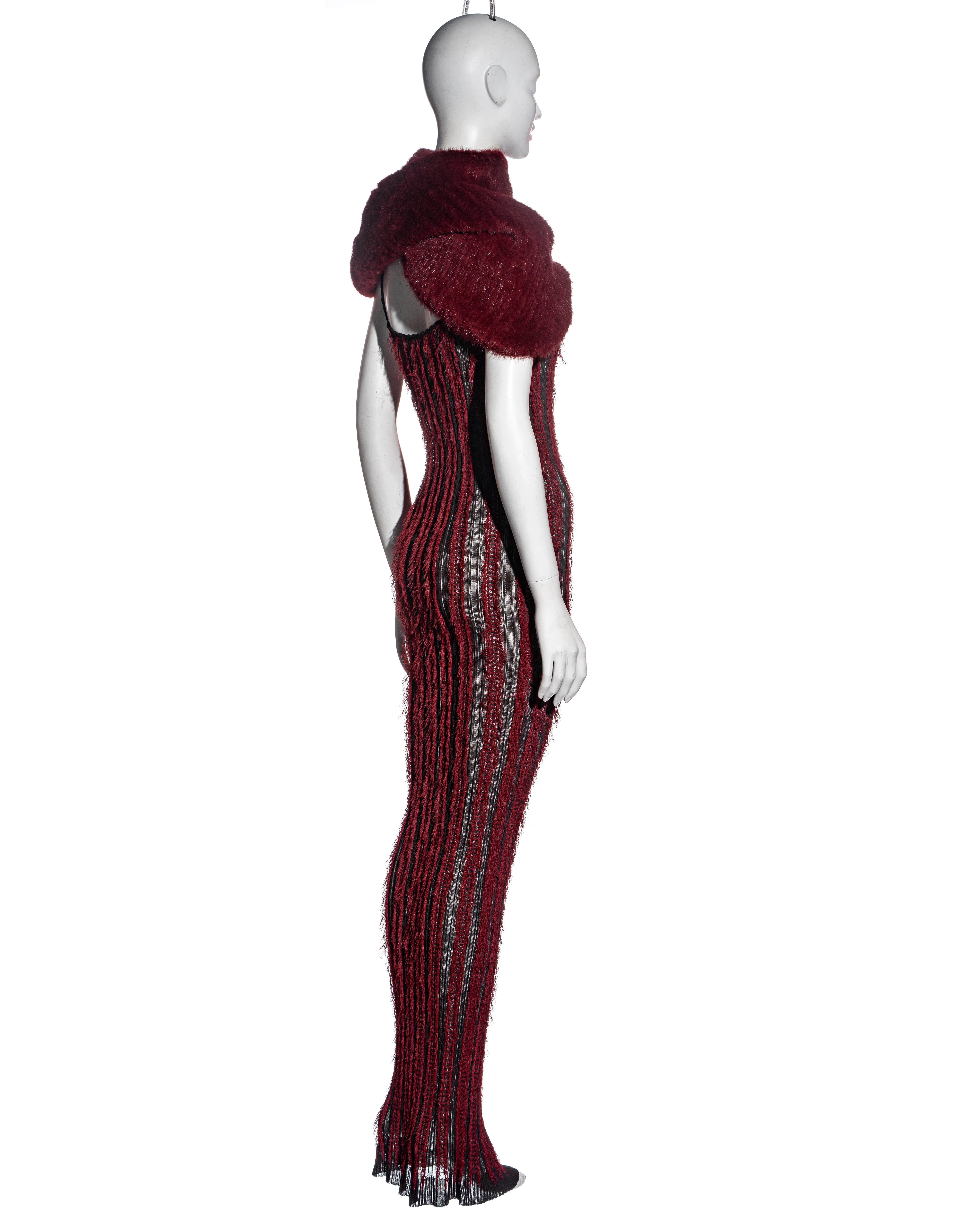 Christian Dior by John Galliano red floor-length dress and fur snood, fw 1999 For Sale 2