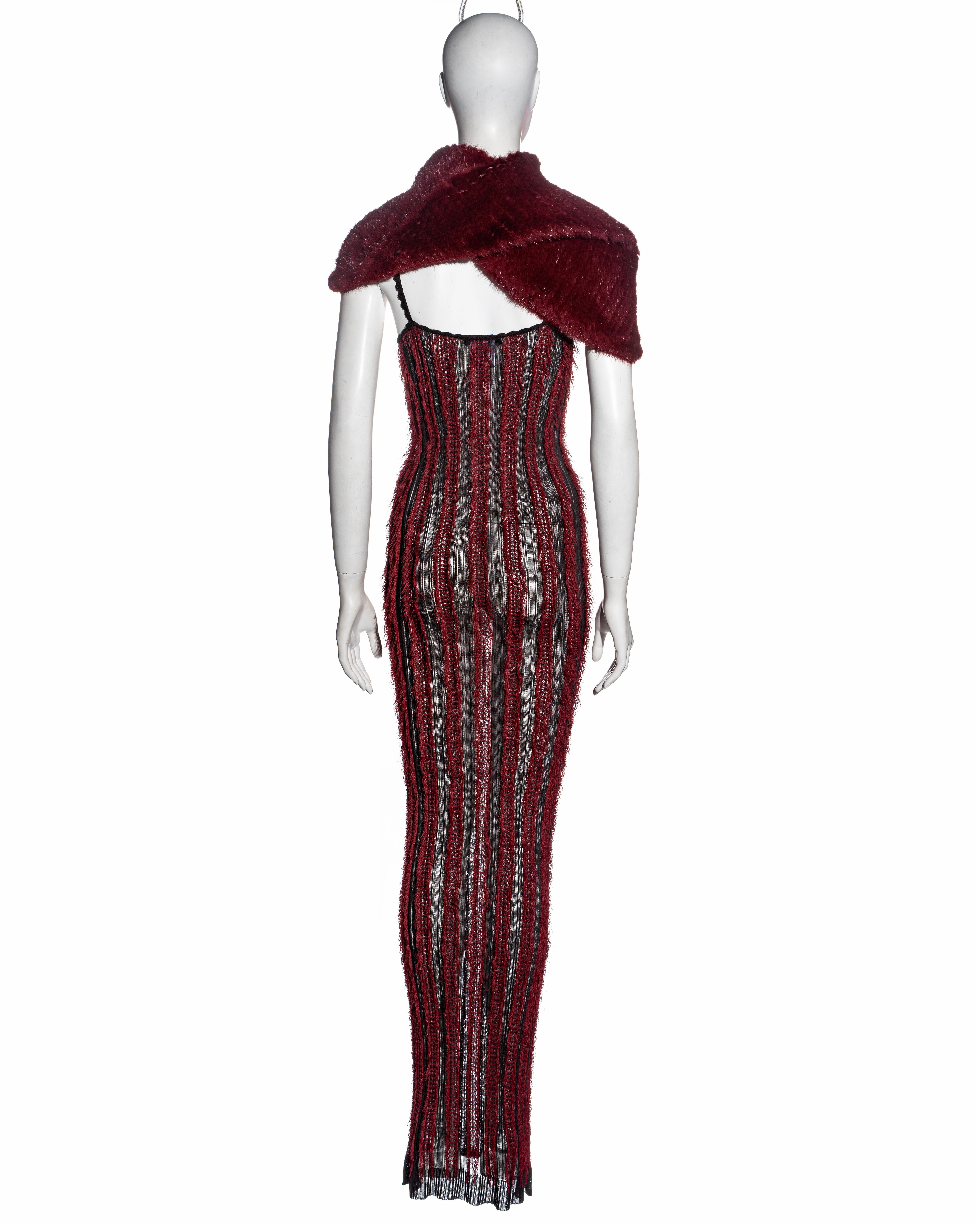 Christian Dior by John Galliano red floor-length dress and fur snood, fw 1999 For Sale 3