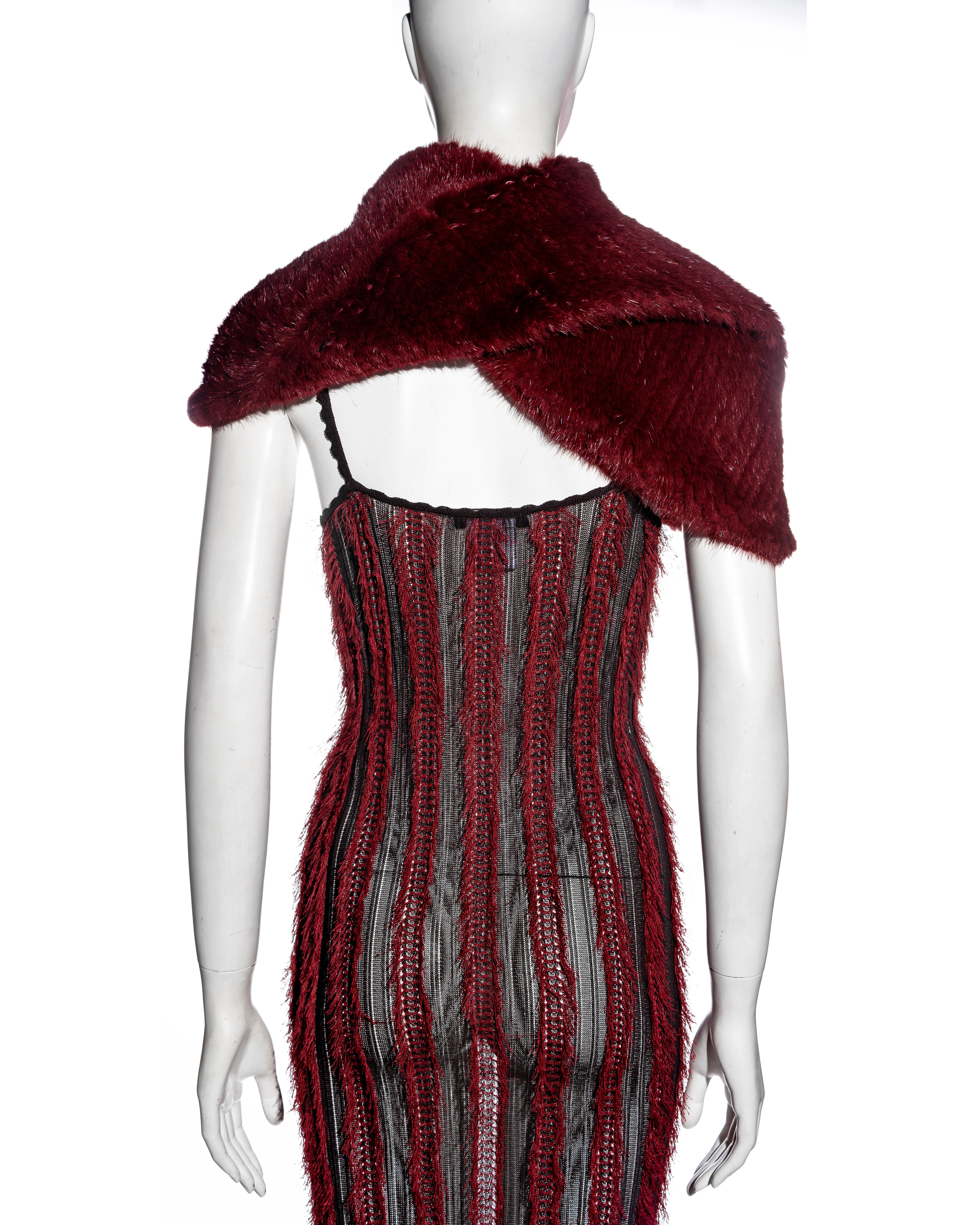 Christian Dior by John Galliano red floor-length dress and fur snood, fw 1999 For Sale 4
