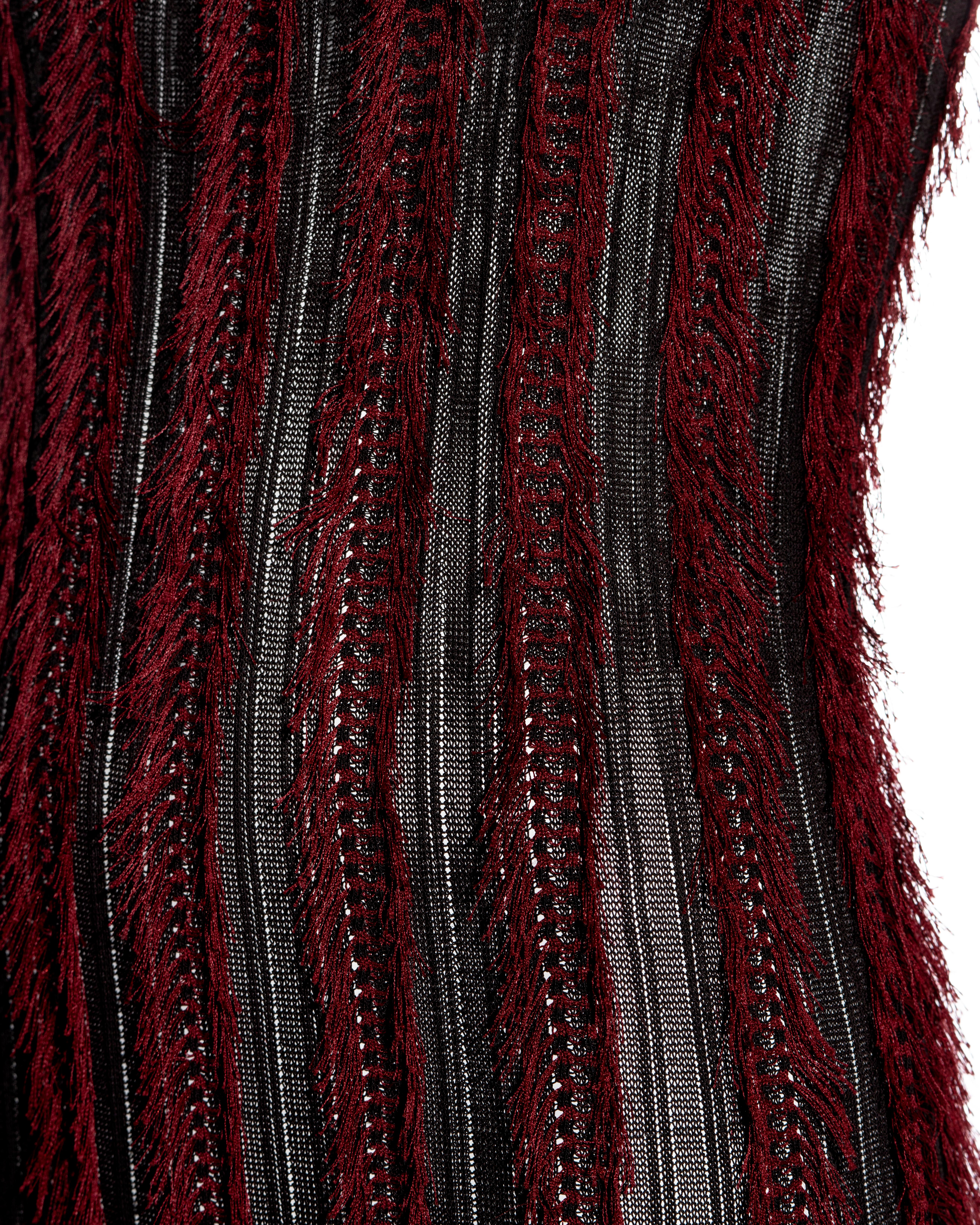 Black Christian Dior by John Galliano red floor-length dress and fur snood, fw 1999 For Sale