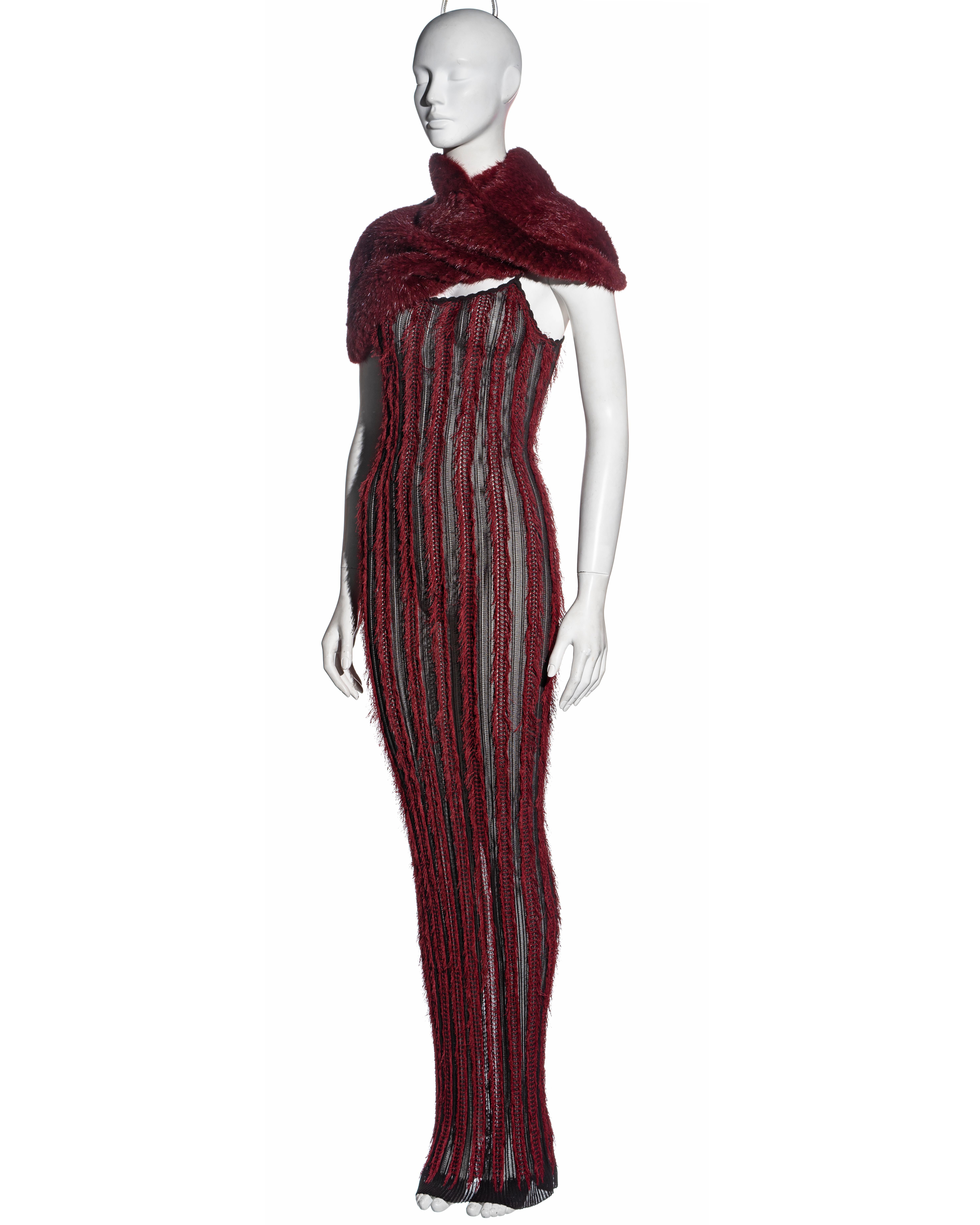 Christian Dior by John Galliano red floor-length dress and fur snood, fw 1999 In Excellent Condition For Sale In London, GB