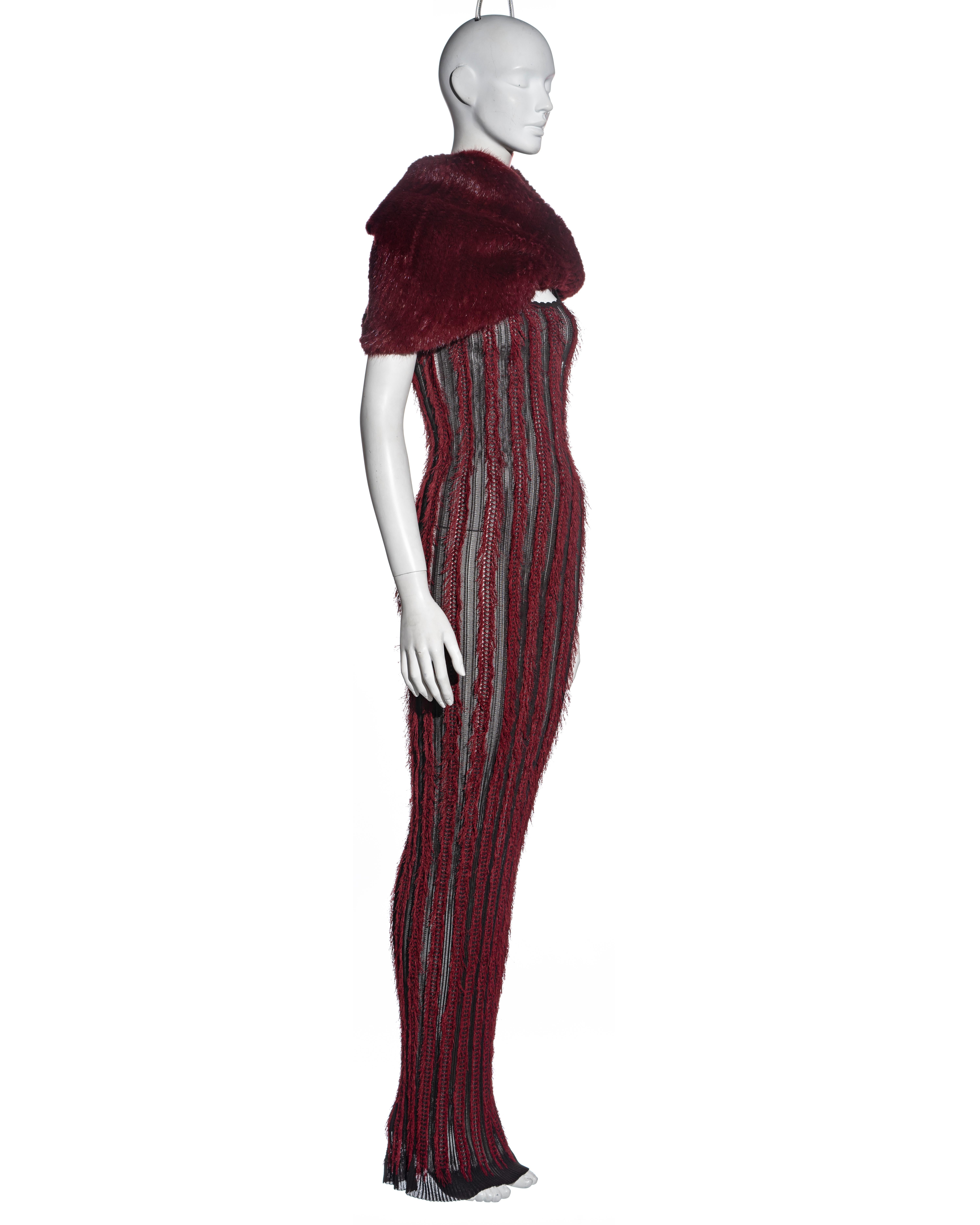 Women's Christian Dior by John Galliano red floor-length dress and fur snood, fw 1999 For Sale