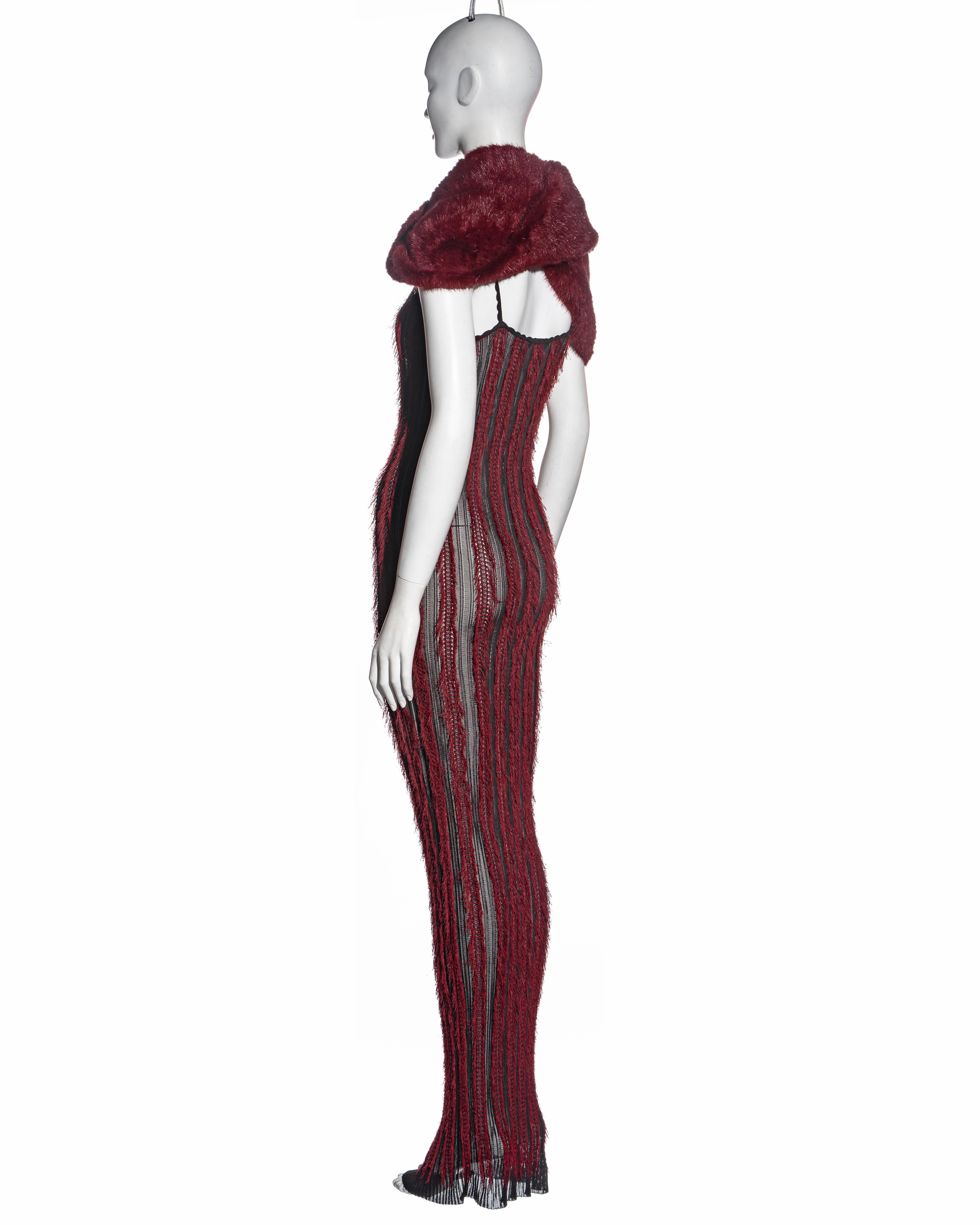 Christian Dior by John Galliano red floor-length dress and fur snood, fw 1999 For Sale 1