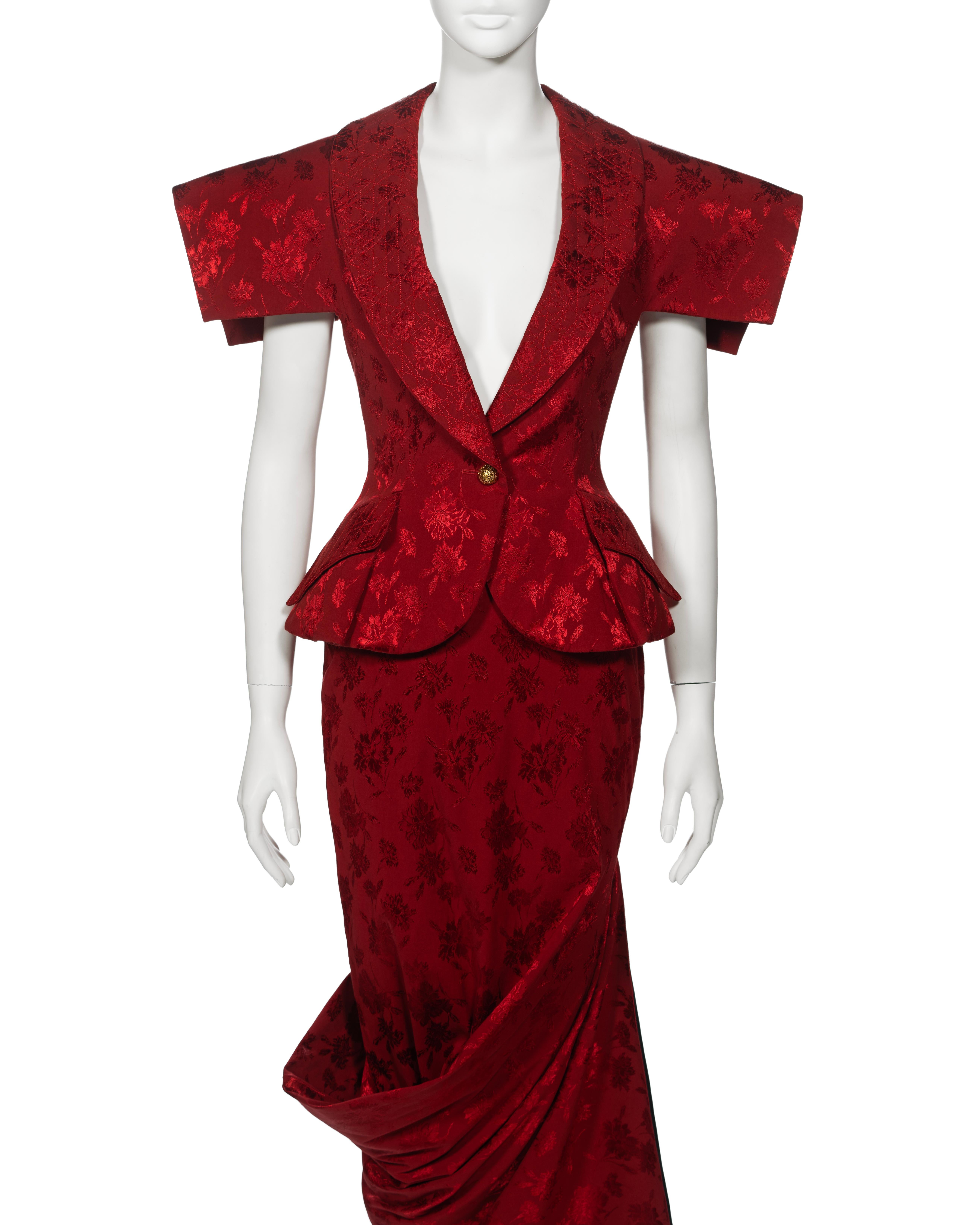 Christian Dior by John Galliano Red Floral Damask Evening Ensemble, fw 1997 In Excellent Condition In London, GB
