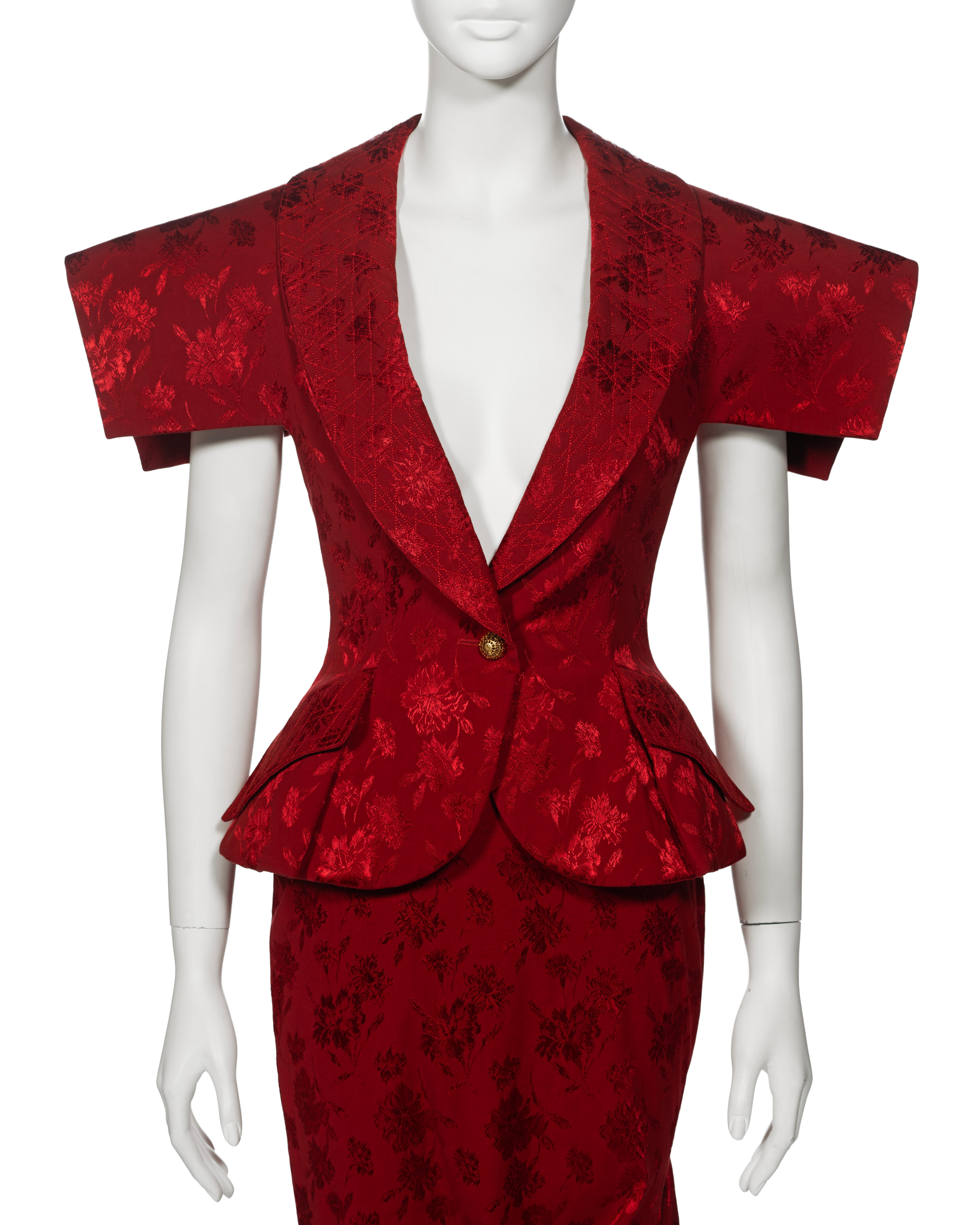 Women's Christian Dior by John Galliano Red Floral Damask Evening Ensemble, fw 1997