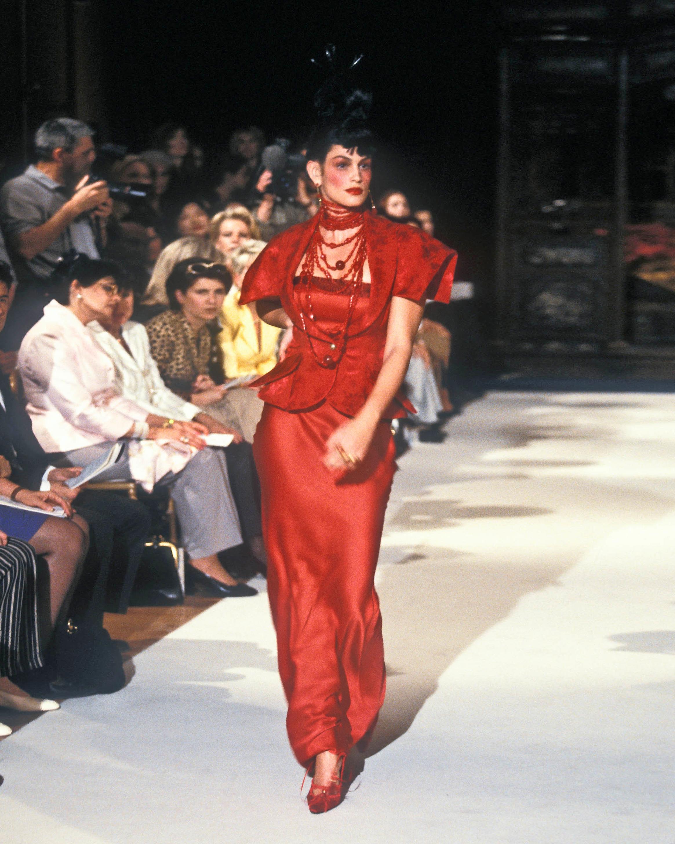 Christian Dior by John Galliano Red Floral Damask Evening Ensemble, fw 1997 2