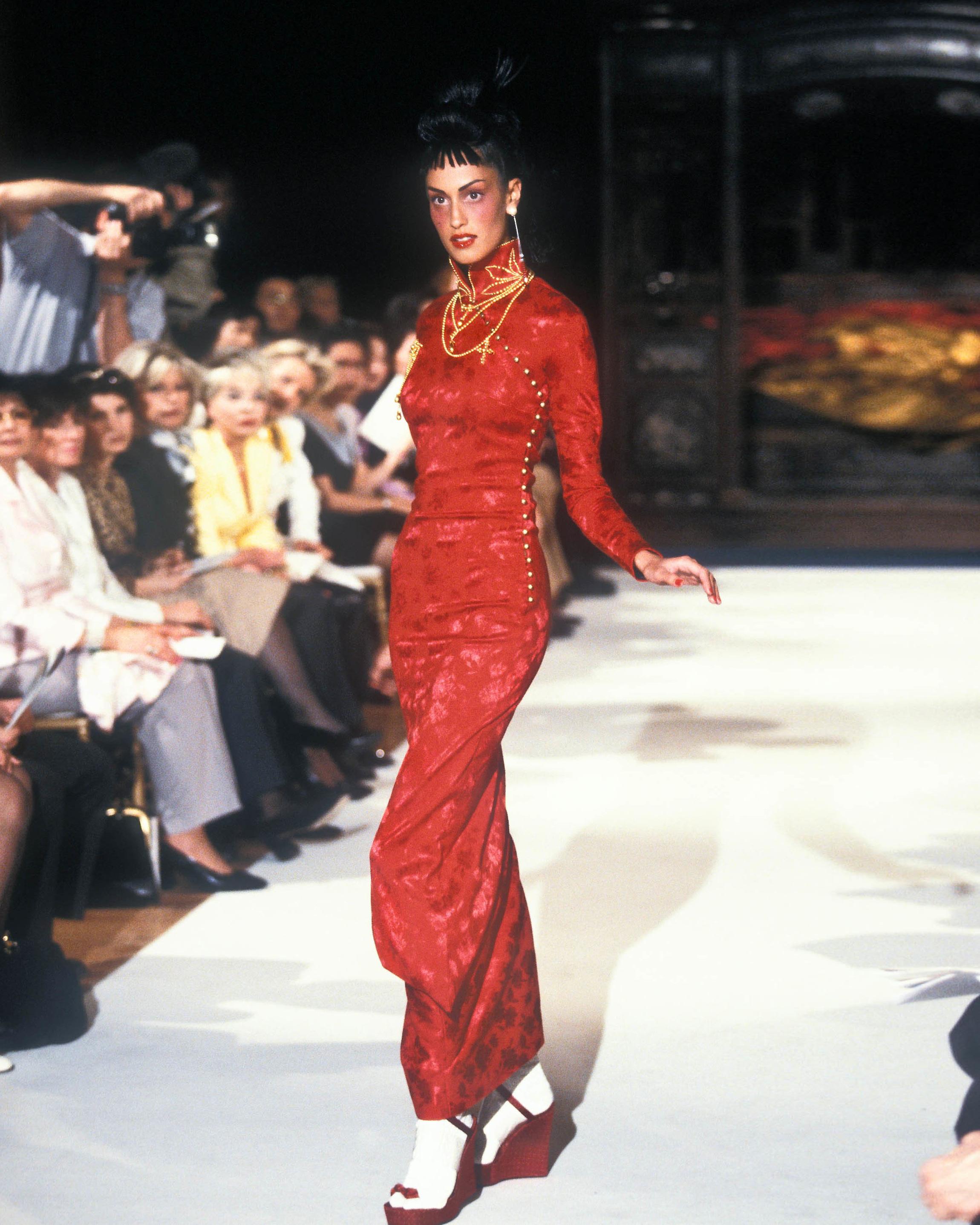 Christian Dior by John Galliano Red Floral Damask Evening Ensemble, fw 1997 4