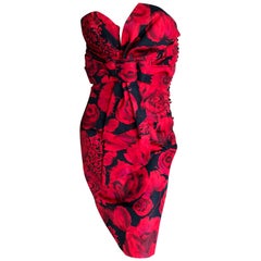 Christian Dior by John Galliano Red Floral Strapless Dress, Pre Fall 2009 
