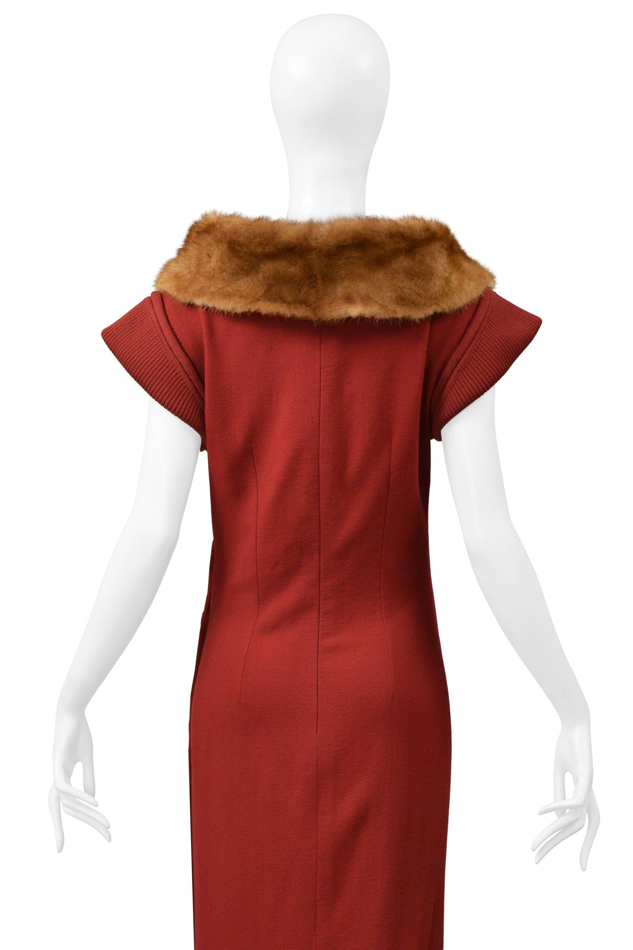 Christian Dior By John Galliano Red Knit Dress With Mink Collar & Buttons 1999 For Sale 3