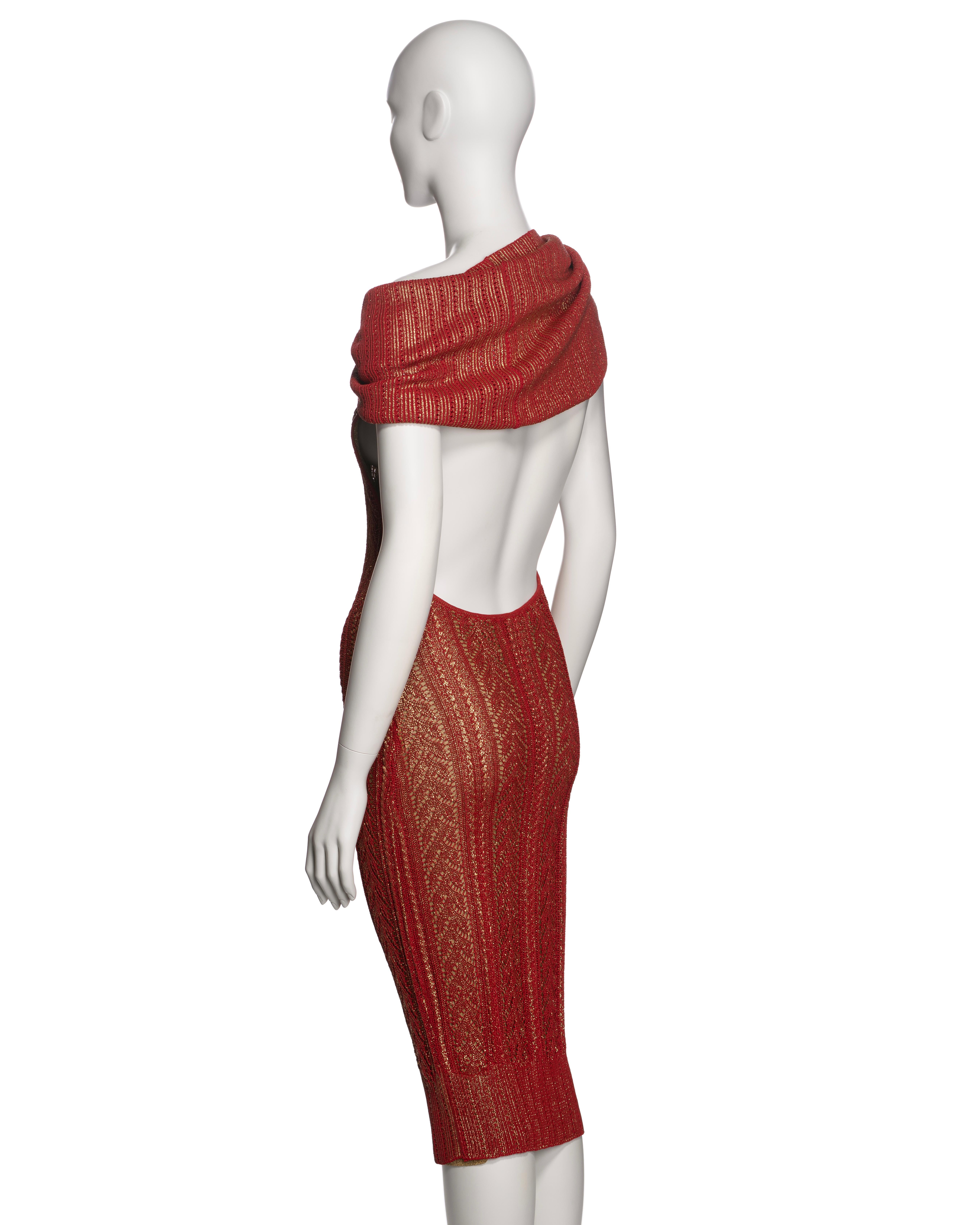 Christian Galliano for Christian Dior, John Galliano Red Lace Knitted Gold Foil Halter Dress, AI 1999 in vendita 5