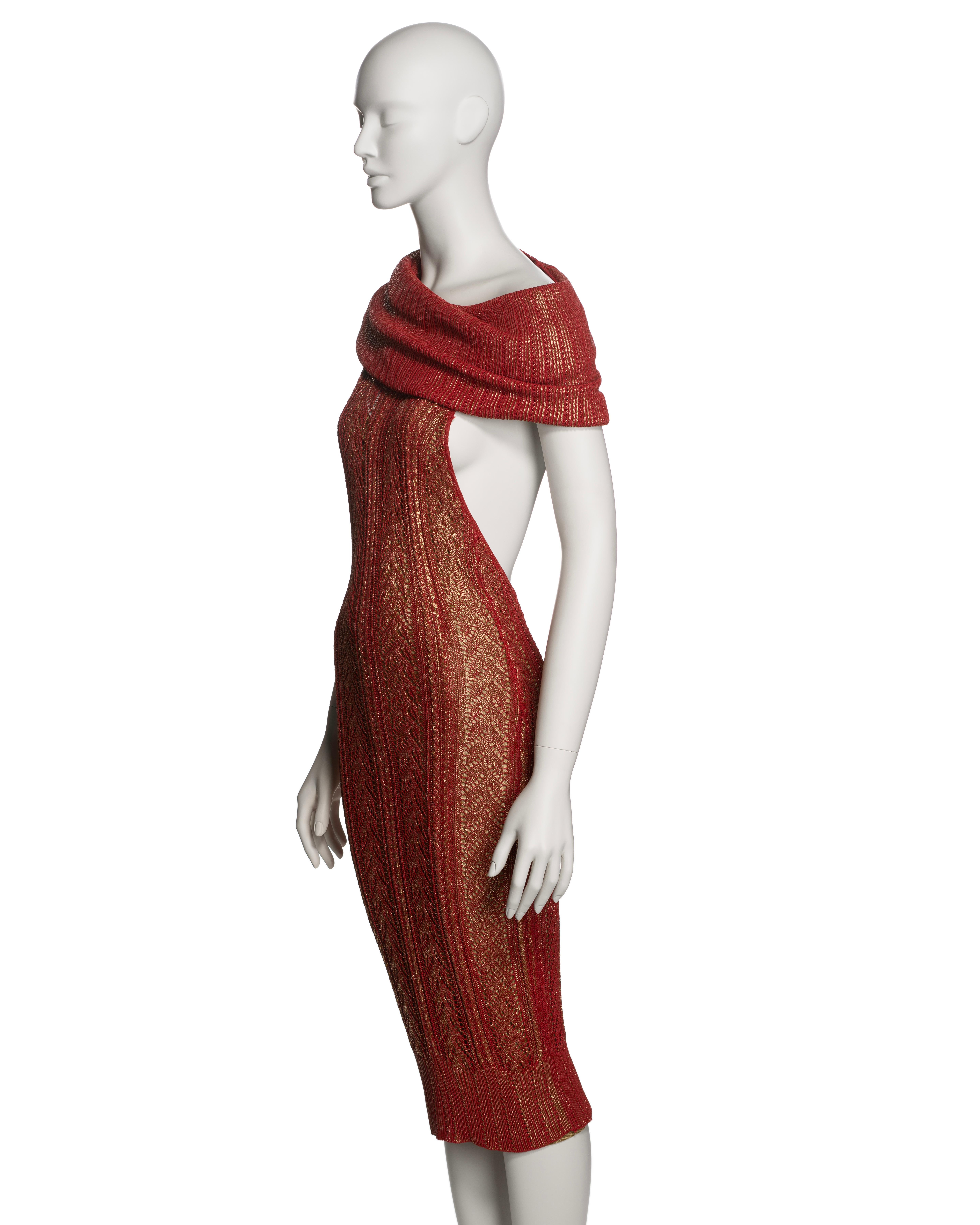 Christian Galliano for Christian Dior, John Galliano Red Lace Knitted Gold Foil Halter Dress, AI 1999 in vendita 6