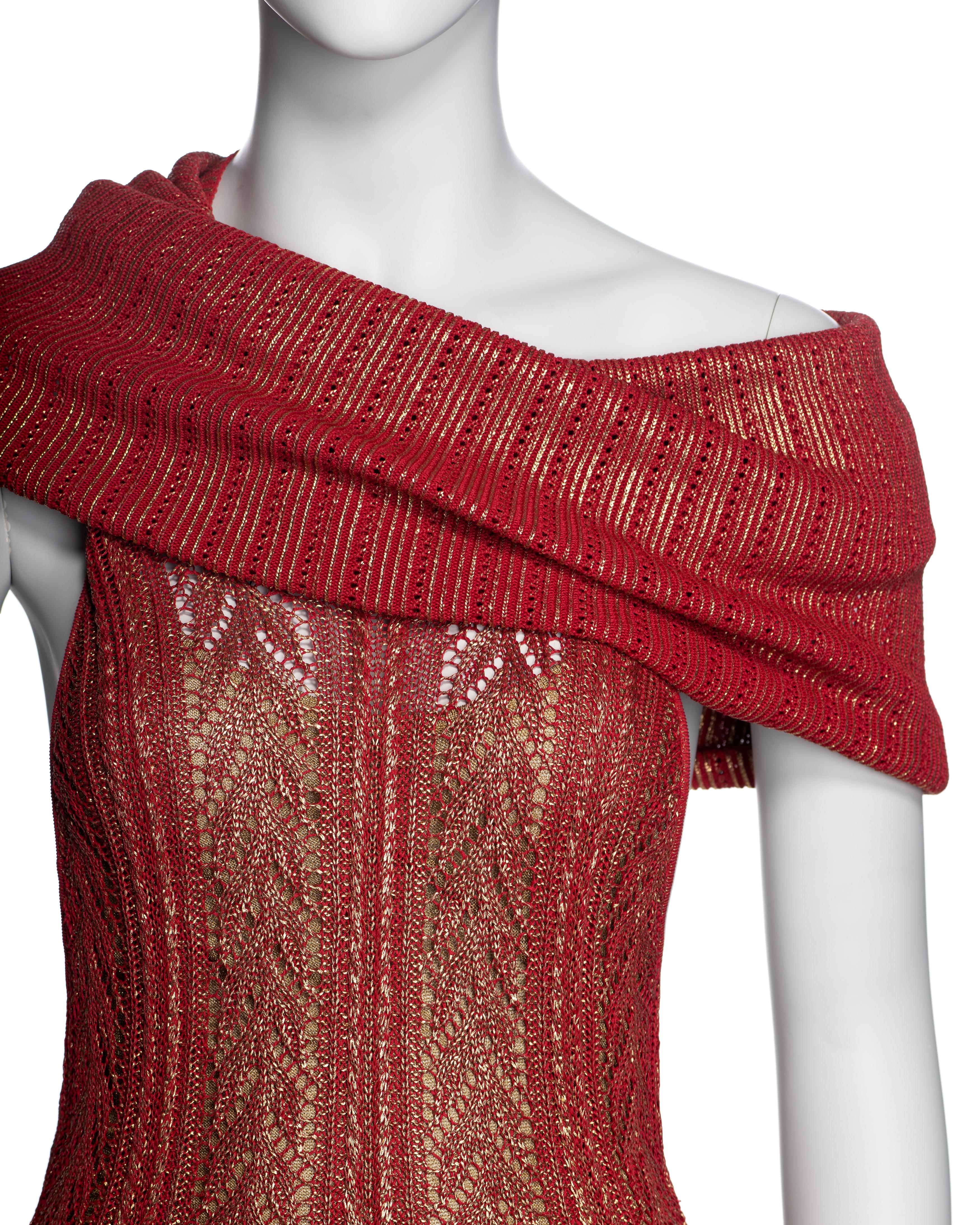 Christian Galliano for Christian Dior, John Galliano Red Lace Knitted Gold Foil Halter Dress, AI 1999 In condizioni ottime in vendita a London, GB