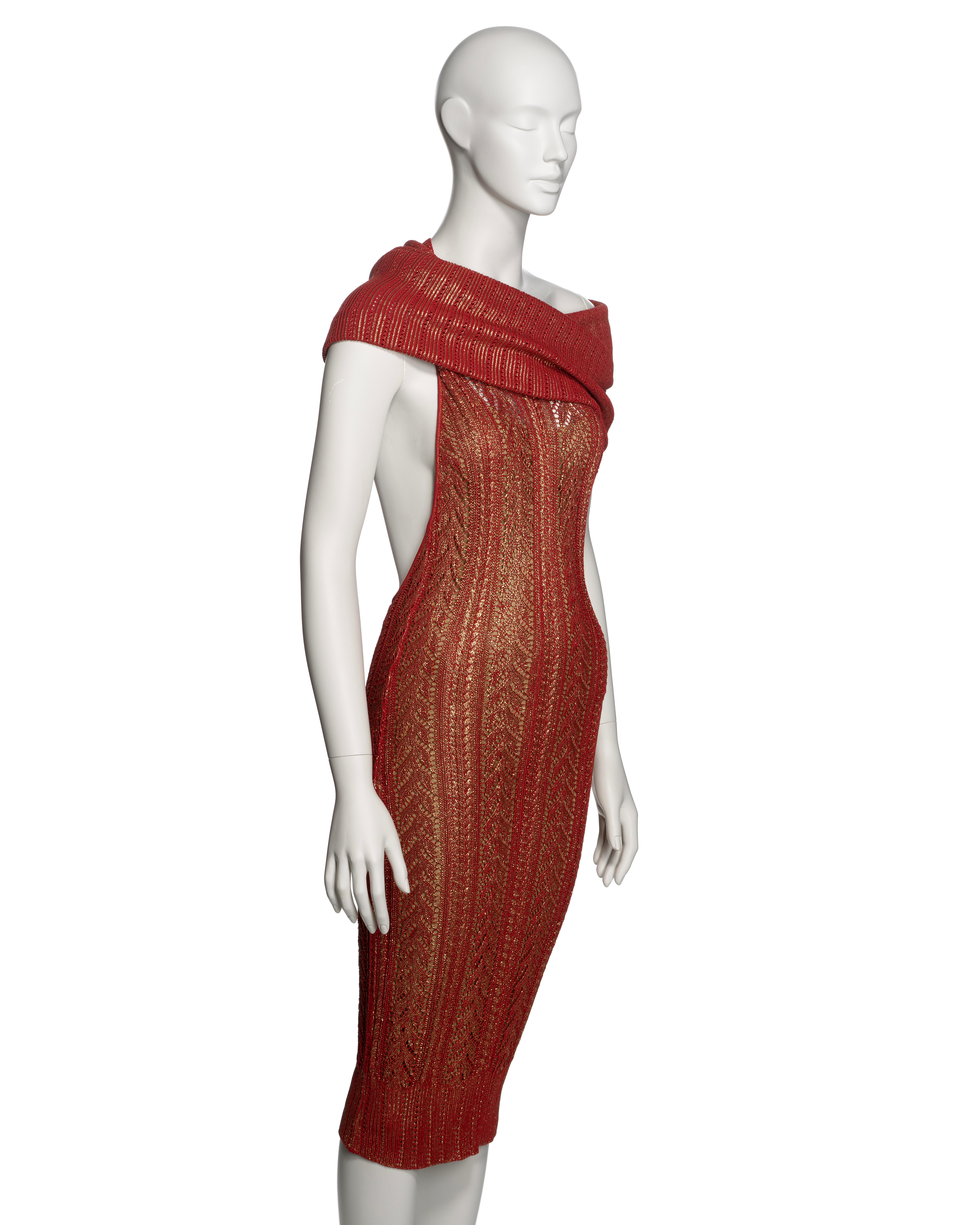 Donna Christian Galliano for Christian Dior, John Galliano Red Lace Knitted Gold Foil Halter Dress, AI 1999 in vendita